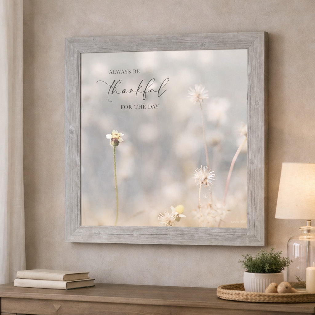 Oversized 28x28 inch framed wall art in square format, with glittered quotes, seasonal cardinals, and handmade detail