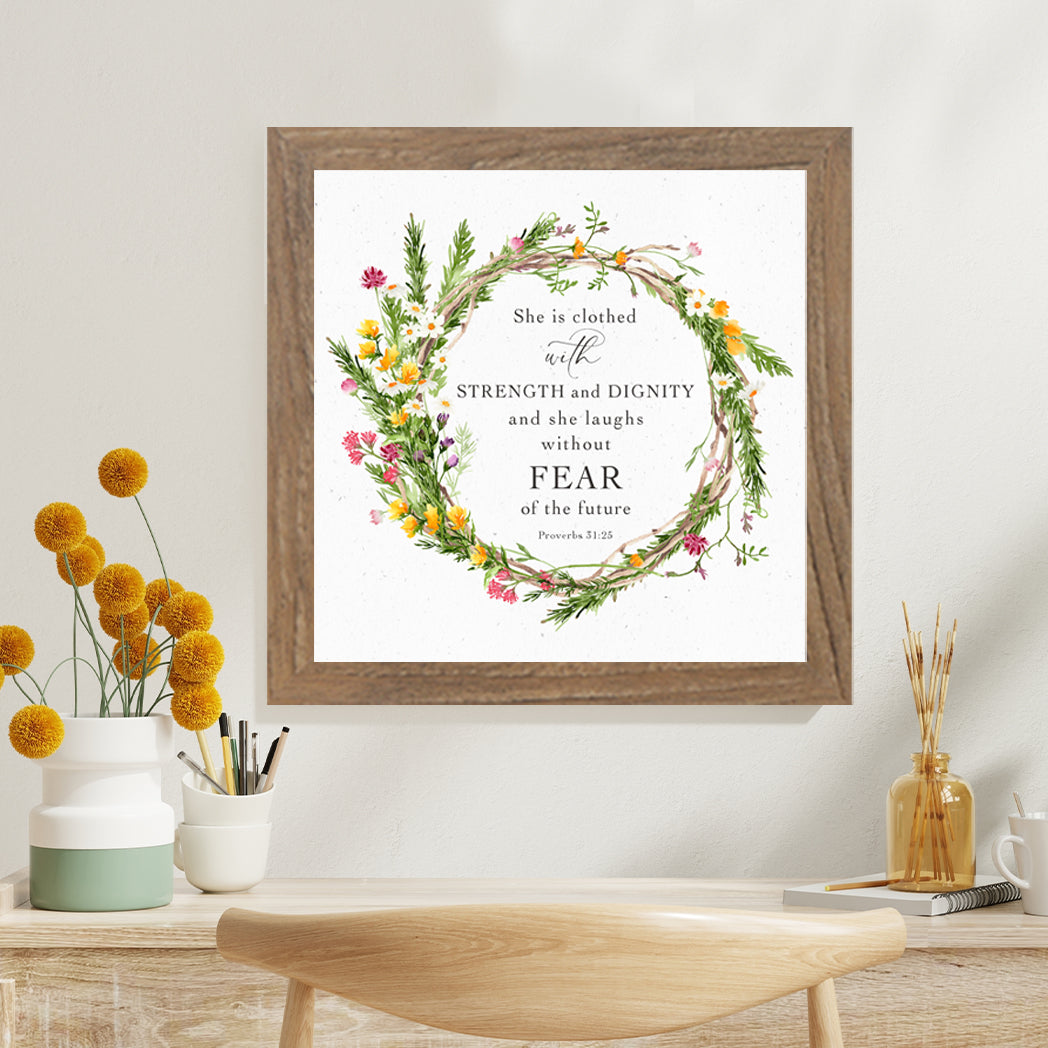 Framed floral wall art with pink and green blooms, glitter finish, and rustic frame – ready to hang or stand