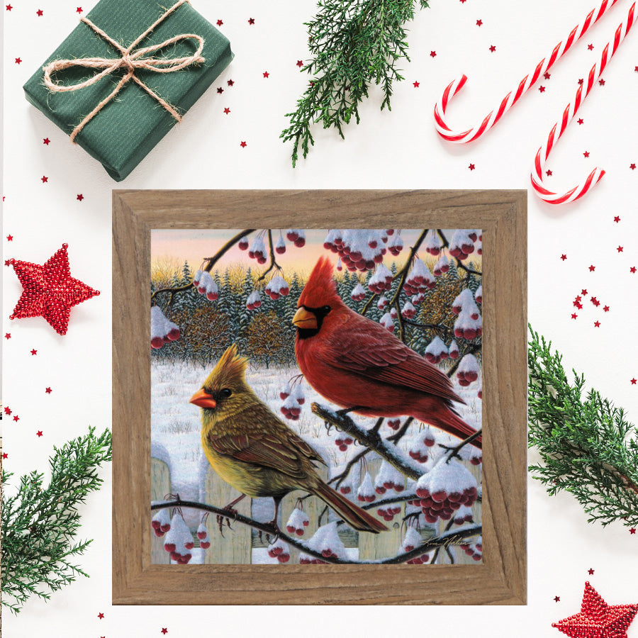 Framed 8x8 Kim Norlien nature print with wildlife and peaceful scenery – glittered and ready to display