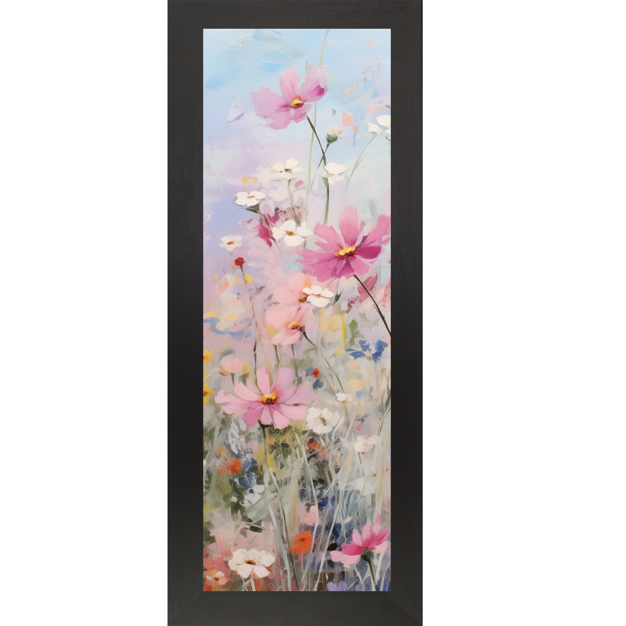 Slim Vertical Floral Wall Art – Soft Pink & Blue Watercolor Flowers (SB905) - Summer Snow Art