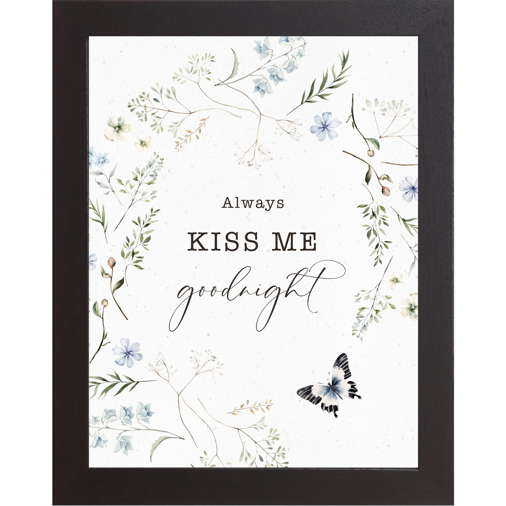 Always Kiss Me Goodnight – Romantic Floral Wreath Wall Art, Soft Neutral Bedroom Decor (SB148)