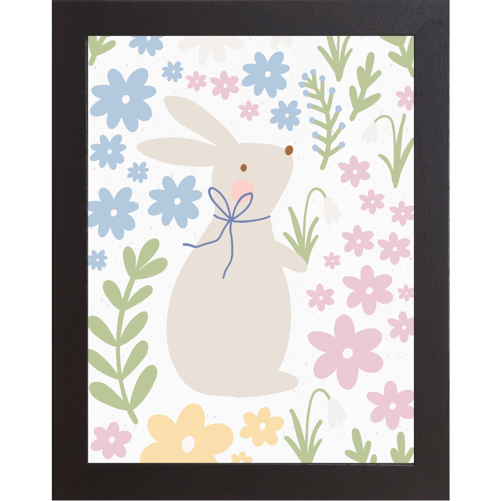 Whimsical Spring Bunny Framed Wall Art – Pastel Floral Nursery & Everyday Home Decor (SB120)