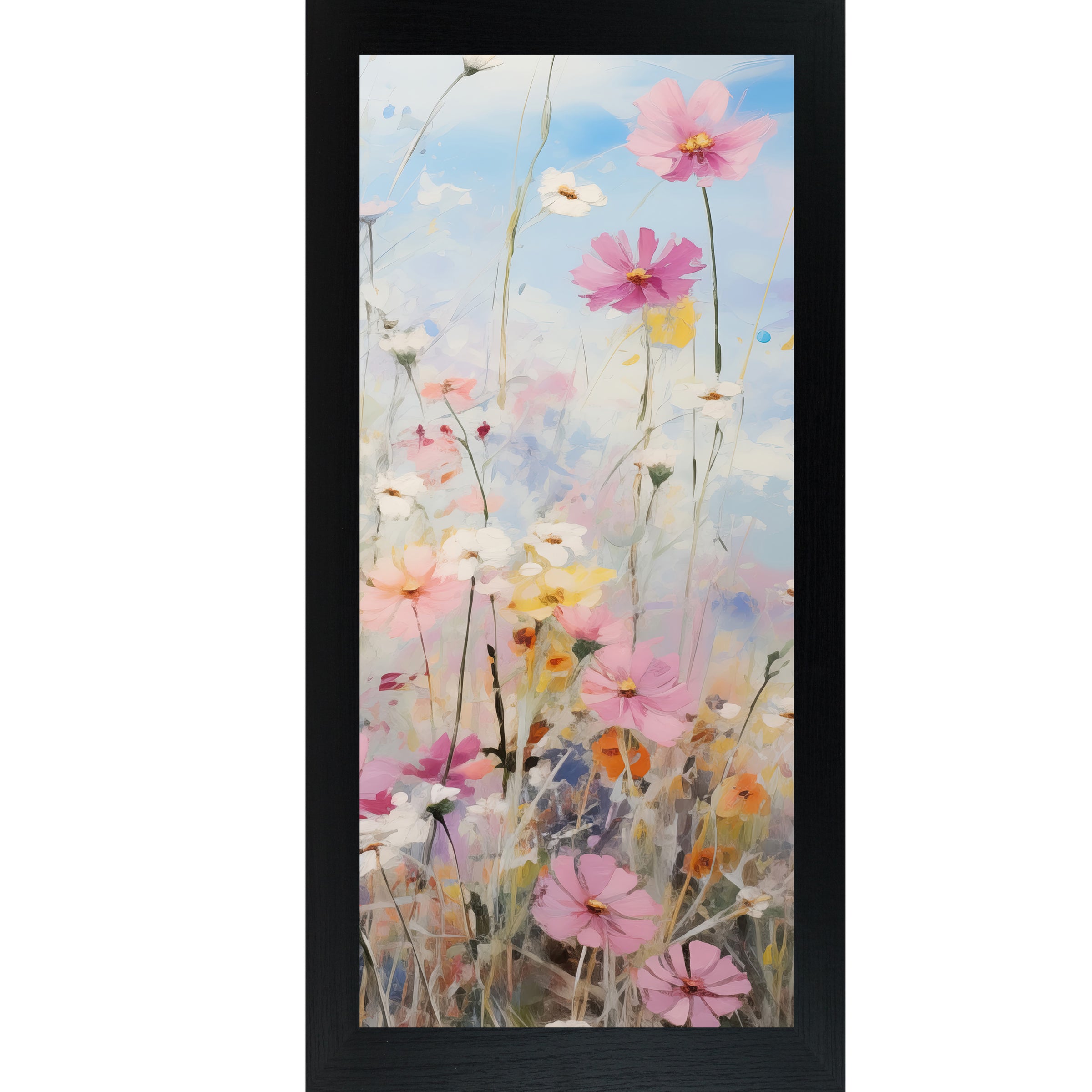 Spring Wildflower Meadow – Vertical Pastel Floral Framed Wall Art | Soft Spring Decor (SB729)