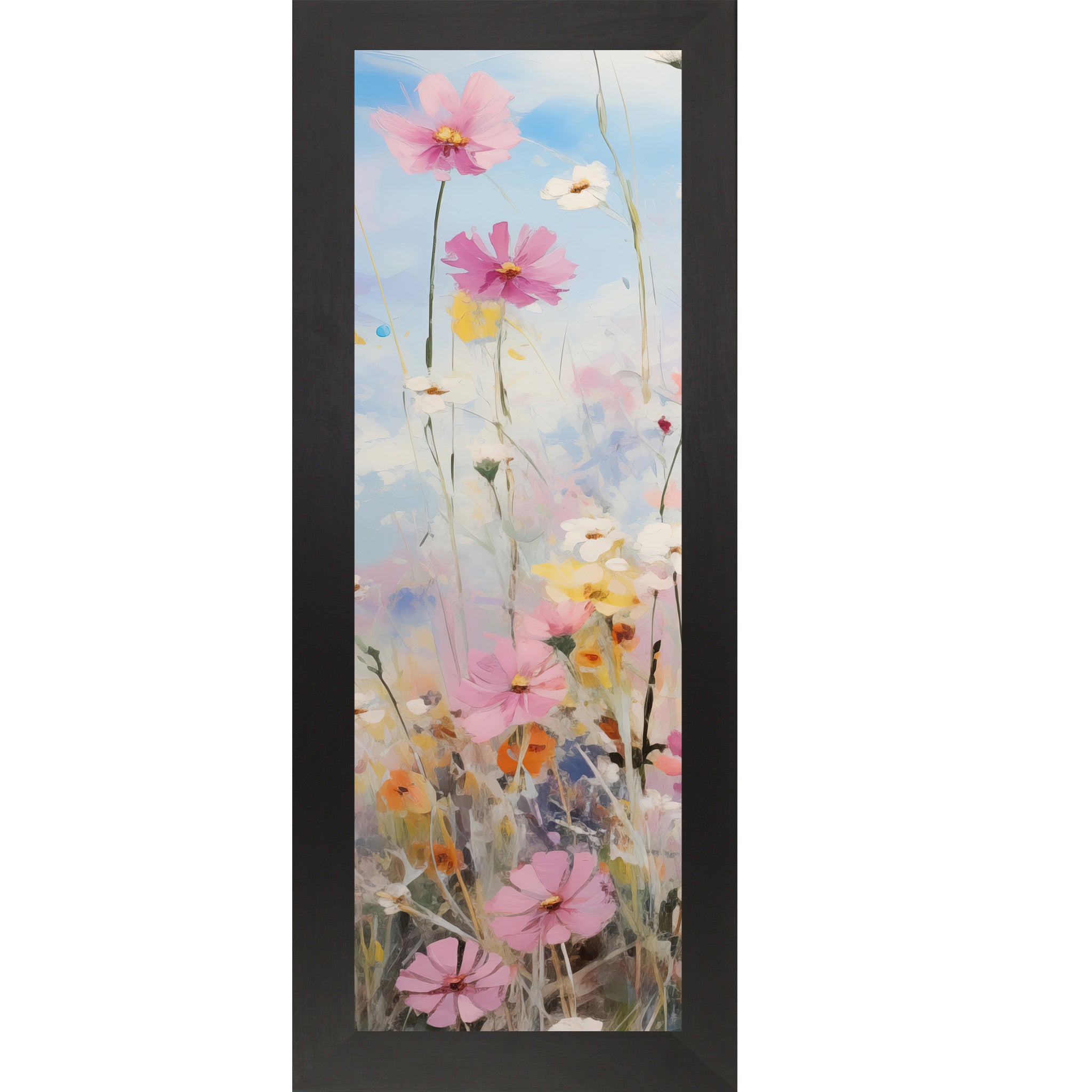 Slim Vertical Floral Wall Art – Pastel Meadow Watercolor Flowers (SB906) - Summer Snow Art