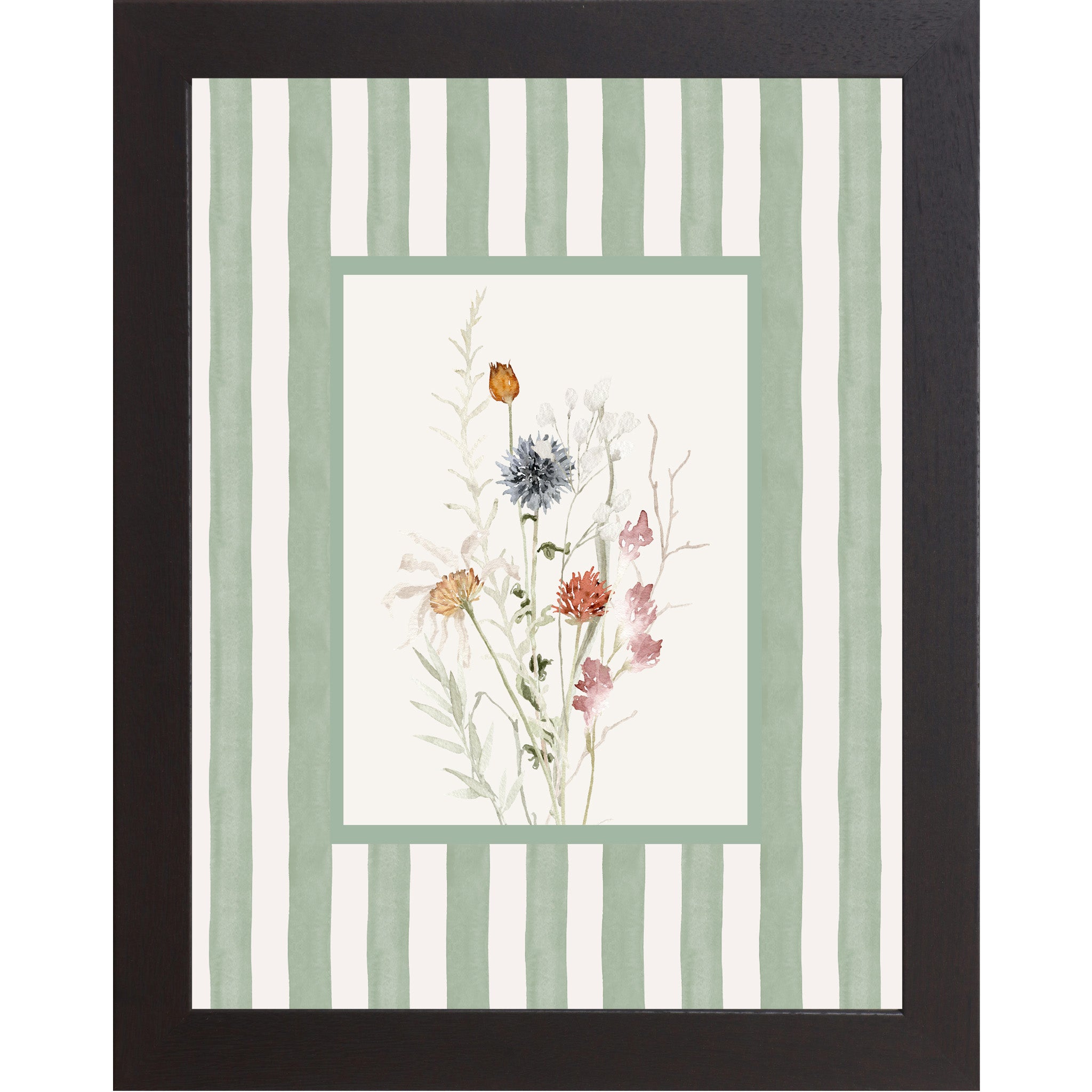 Striped Floral Spring Wall Art – No Words Pastel Framed Art for Everyday Home Decor (SB123)