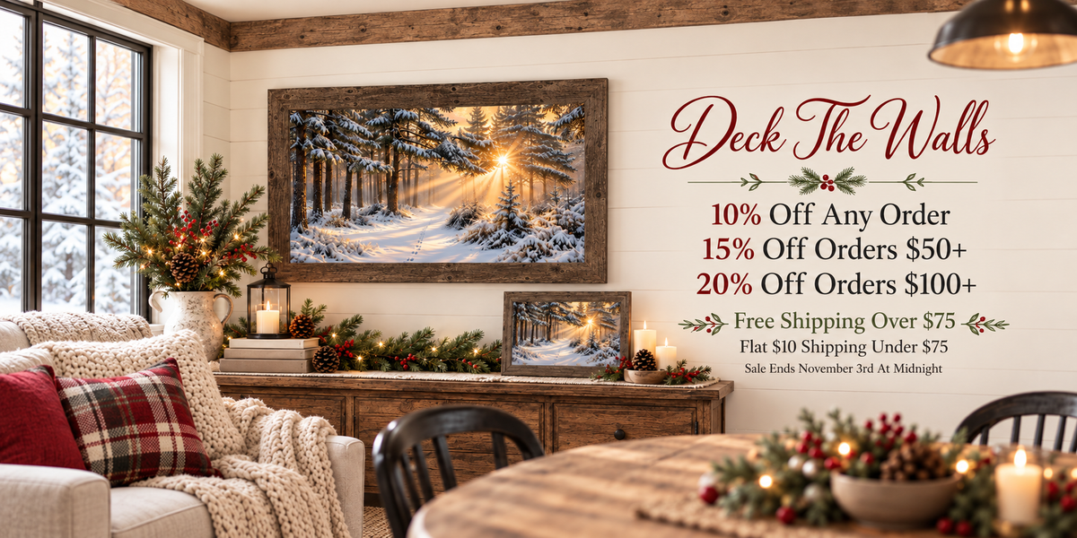 Beautiful Farmhouse Style Dining Room With Natural Brown Sun Kissed Winter Woods Decor