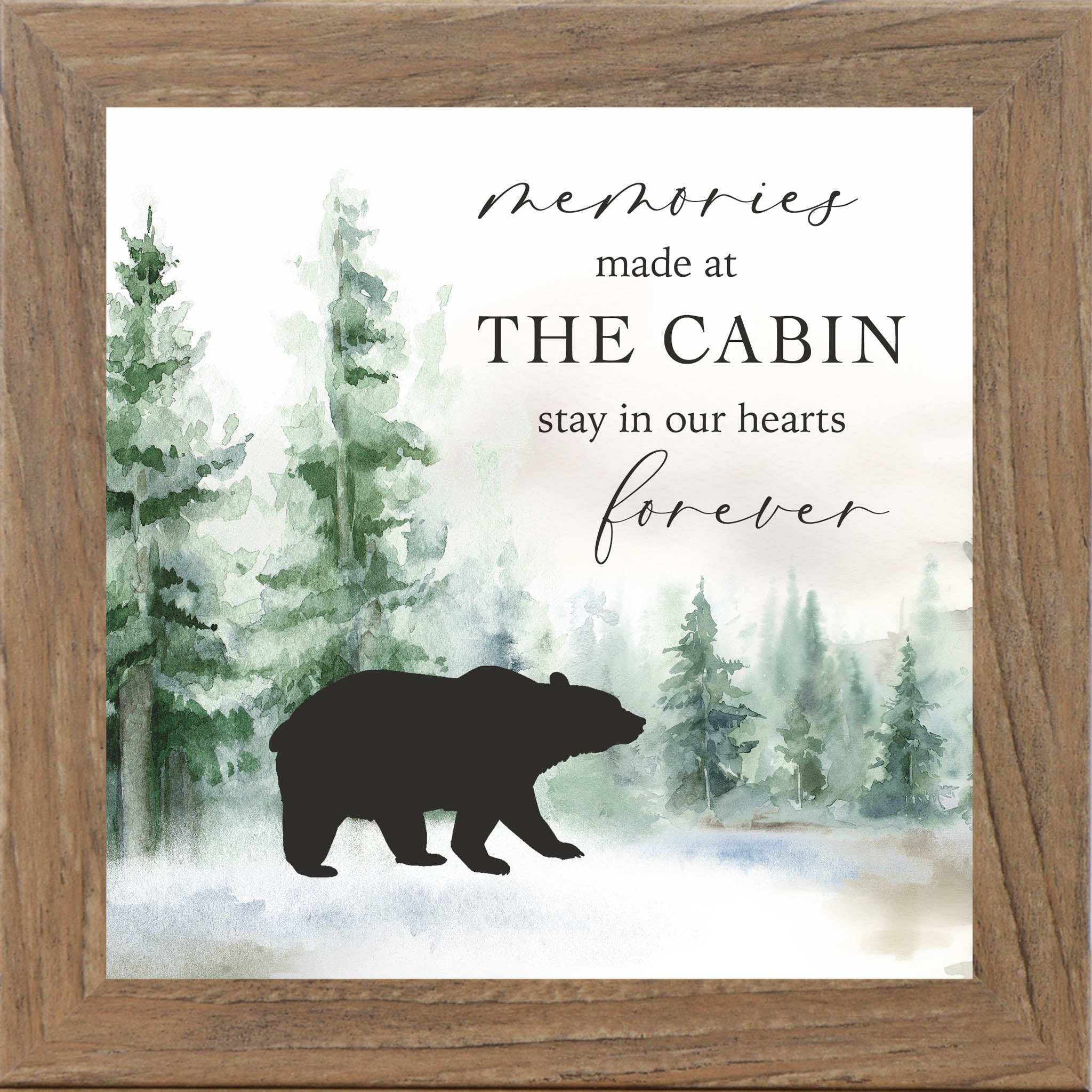 Memories Made at the Cabin – Framed Cabin Wall Art with Bear & Woodland Scene (SN139)