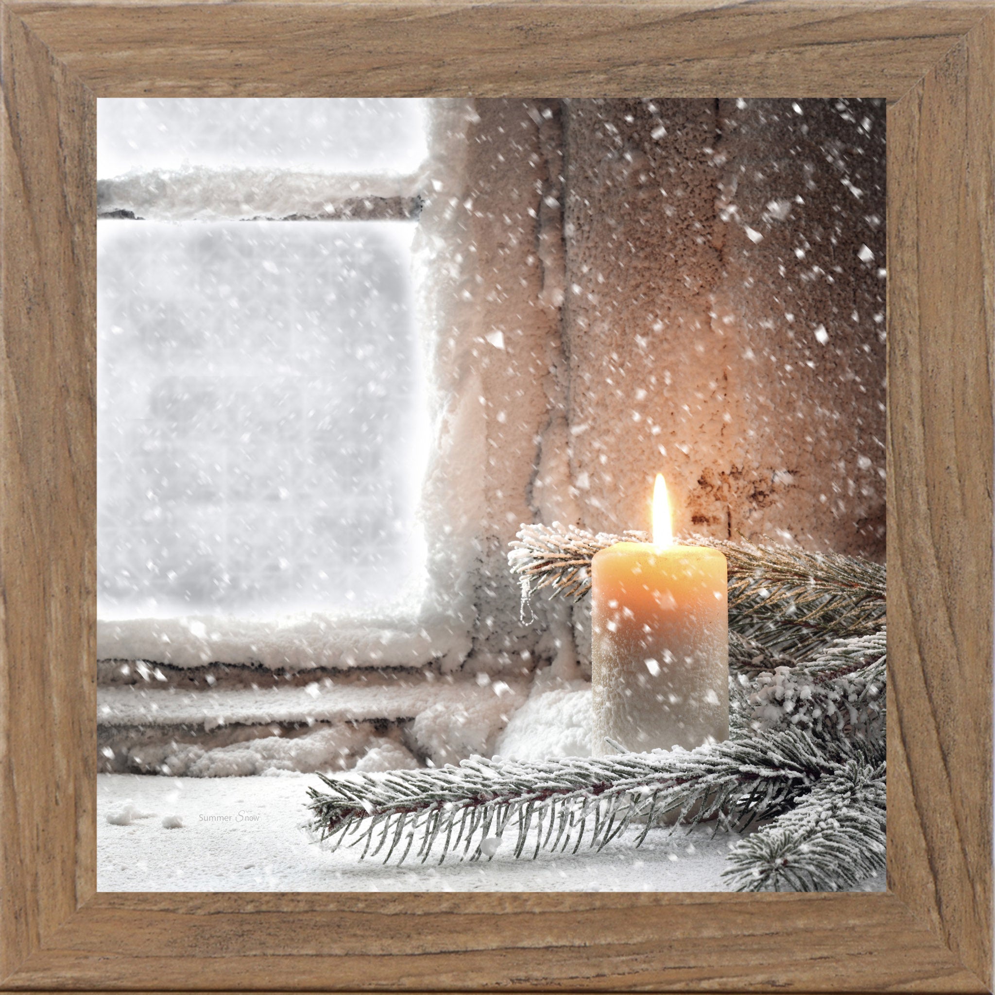 Winter Candle – Snowy Pine Tree Framed Wall Art (SA135)