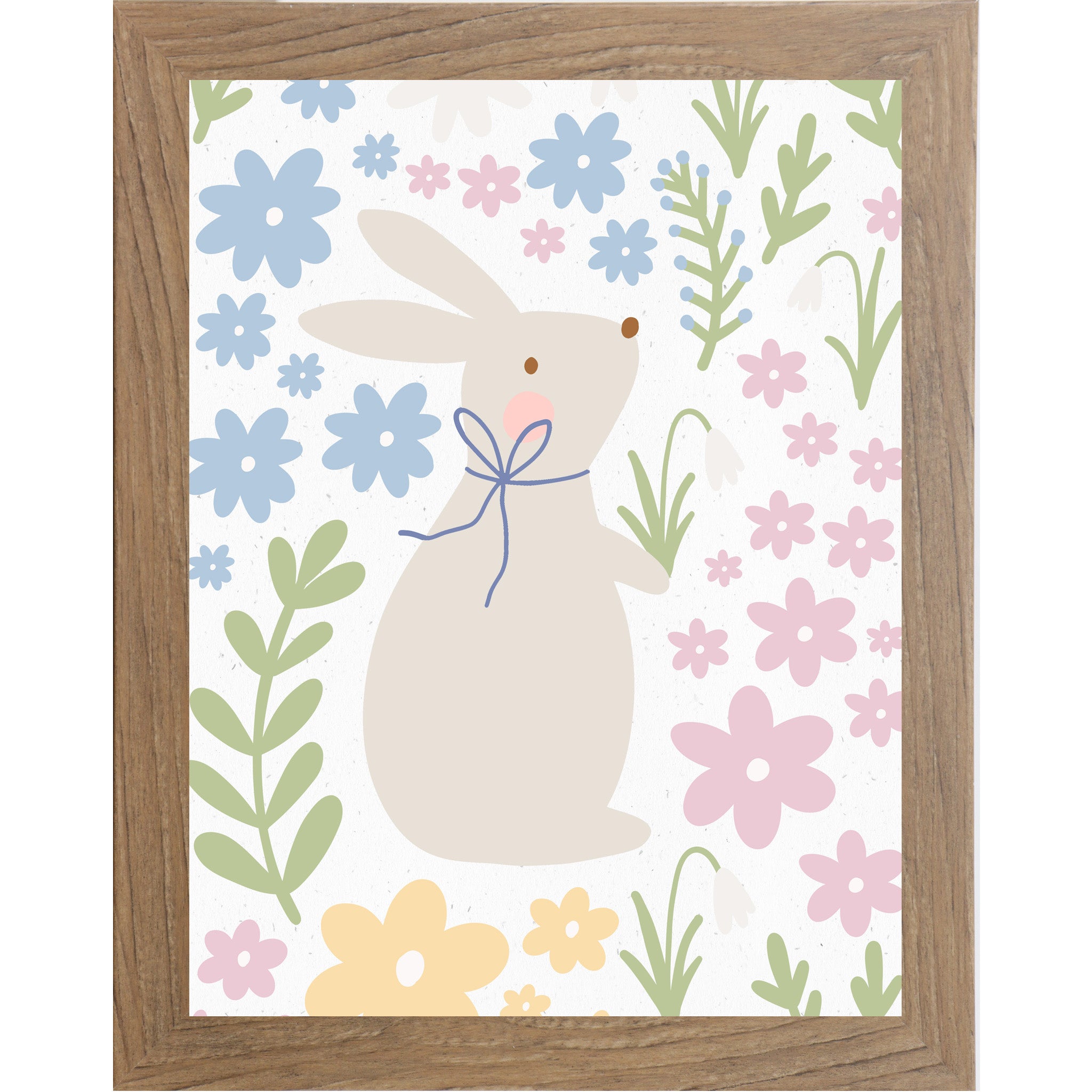 Whimsical Spring Bunny Framed Wall Art – Pastel Floral Nursery & Everyday Home Decor (SB120)