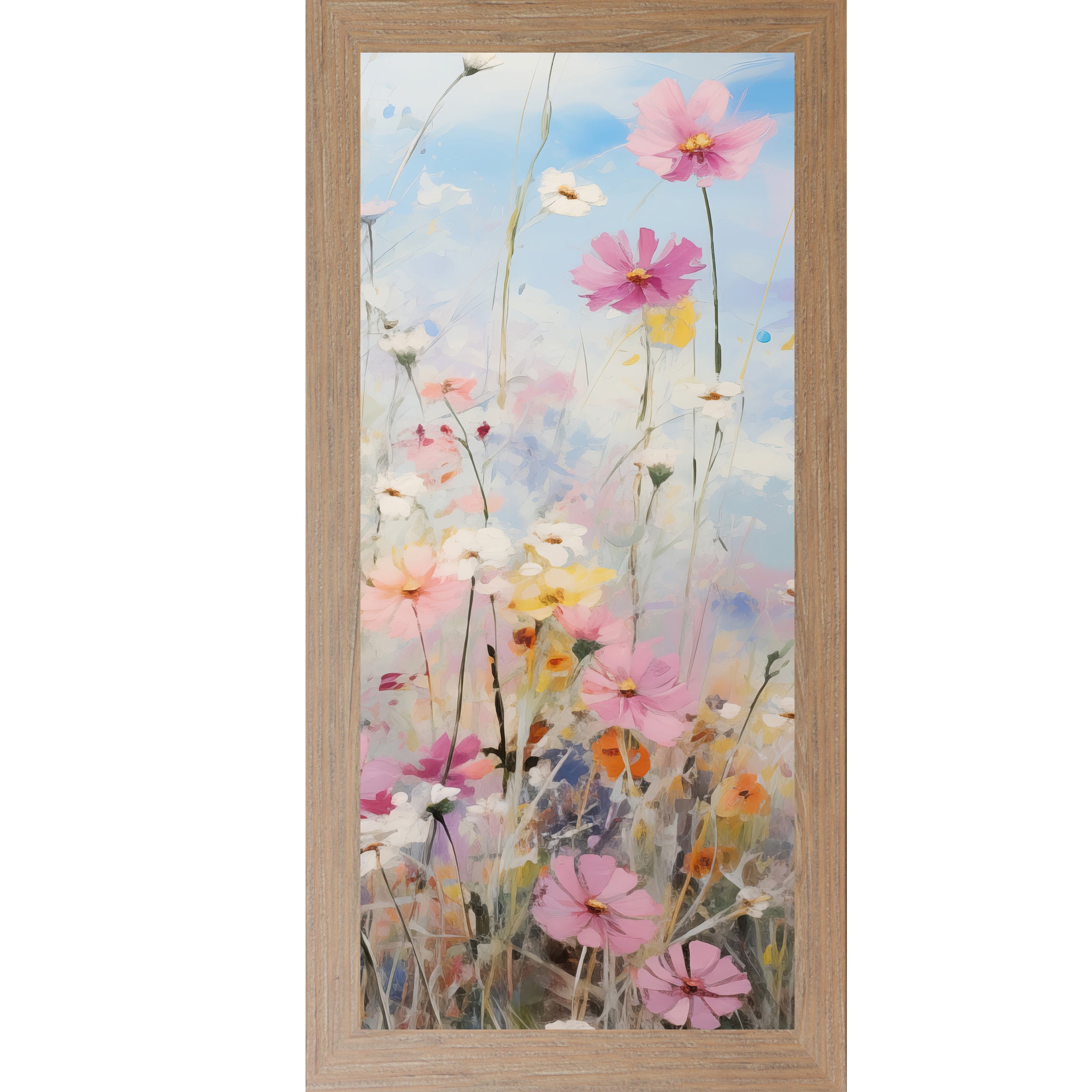Spring Wildflower Meadow – Vertical Pastel Floral Framed Wall Art | Soft Spring Decor (SB729)
