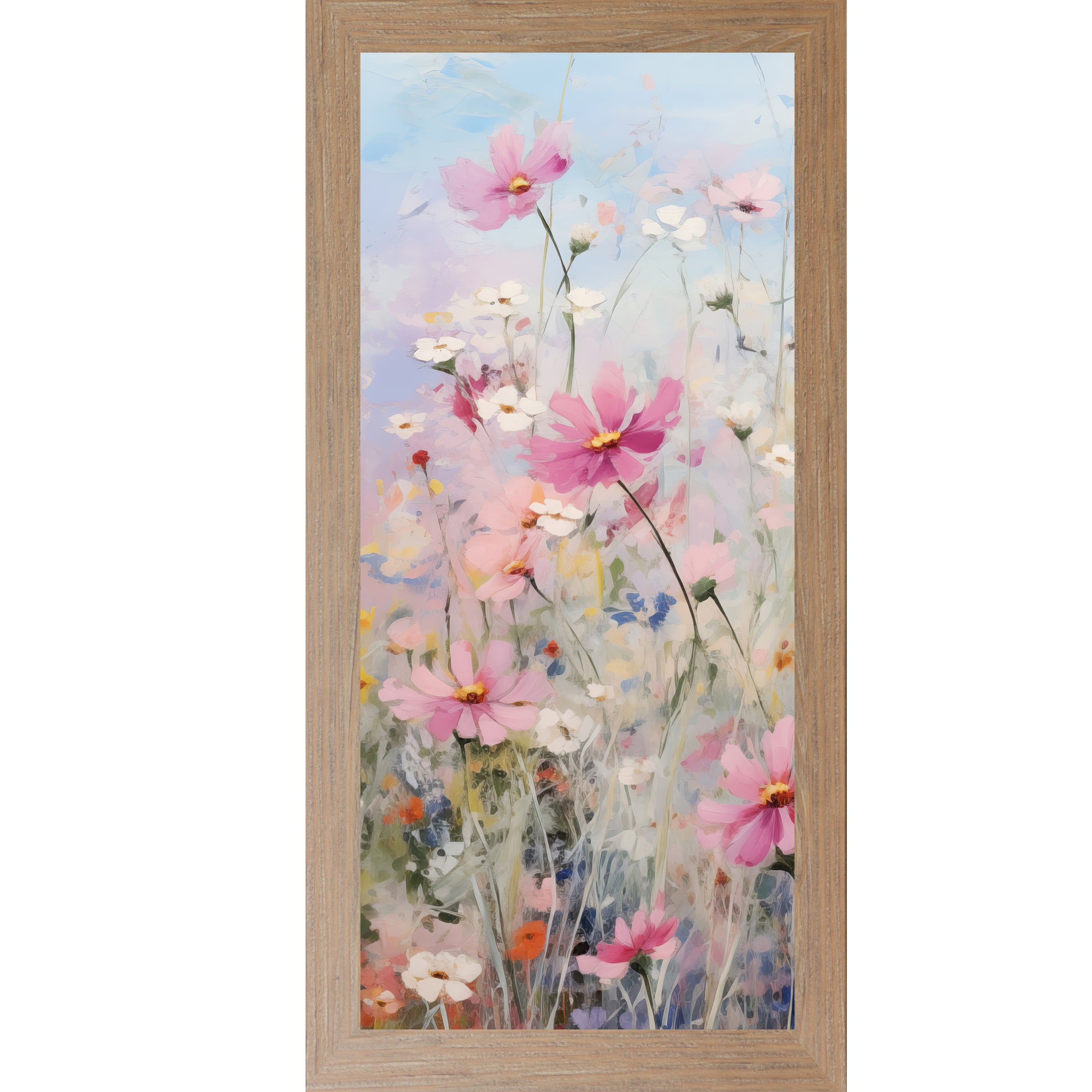 Spring Wildflower Meadow – Vertical Pastel Floral Framed Wall Art | Soft Botanical Decor (SB728)