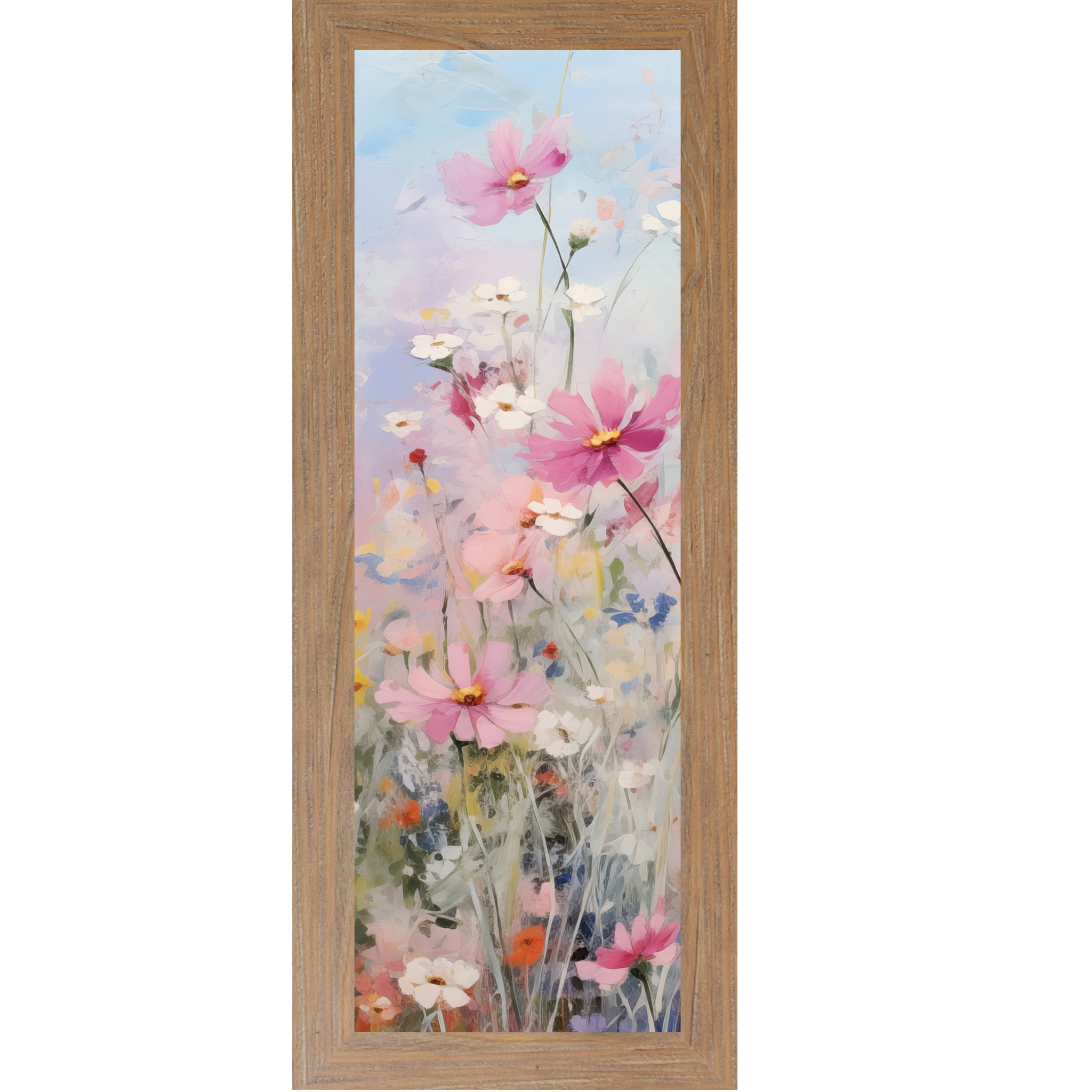 Slim Vertical Floral Wall Art – Soft Pink & Blue Watercolor Flowers (SB905) - Summer Snow Art