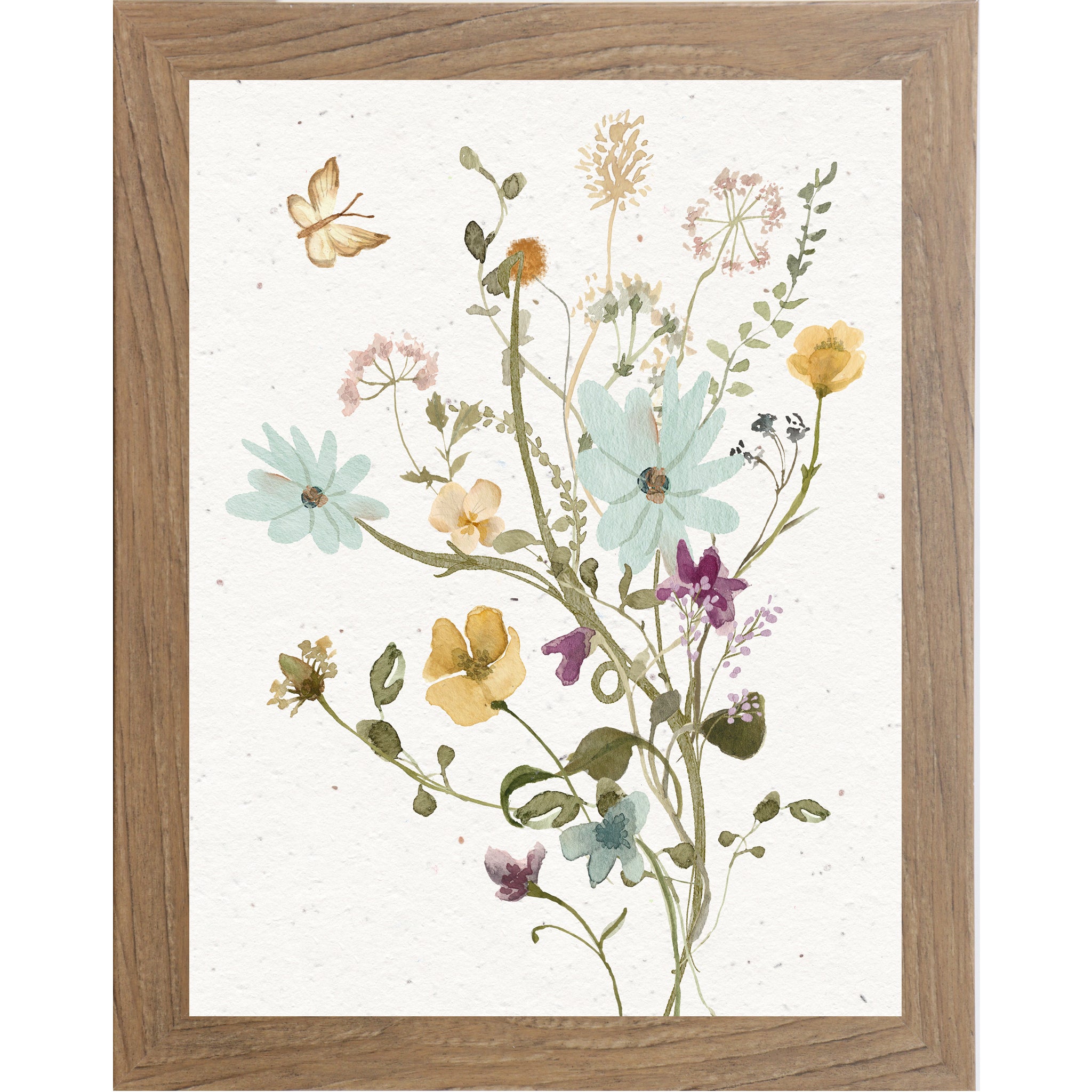 Wildflower Bouquet Wall Art with Butterfly – Soft Floral Botanical Print | SB128