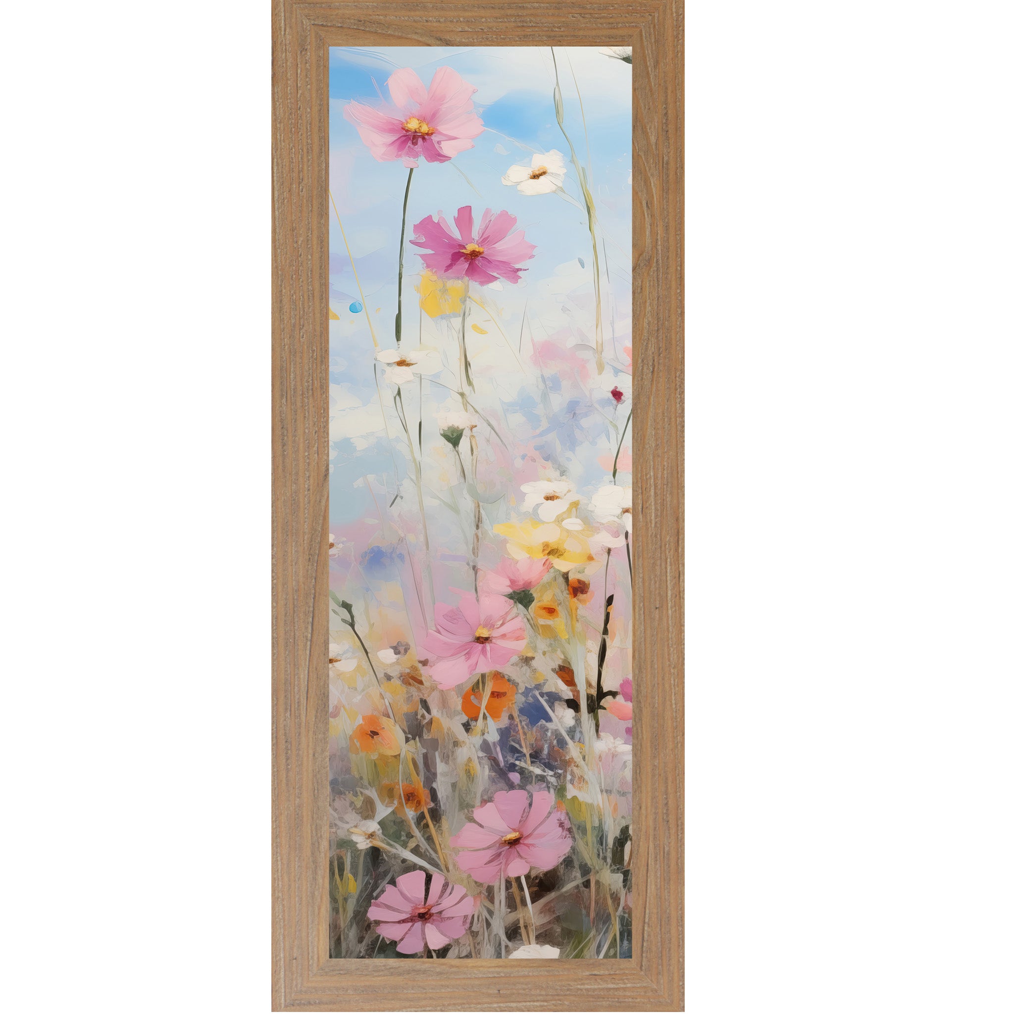 Slim Vertical Floral Wall Art – Pastel Meadow Watercolor Flowers (SB906) - Summer Snow Art
