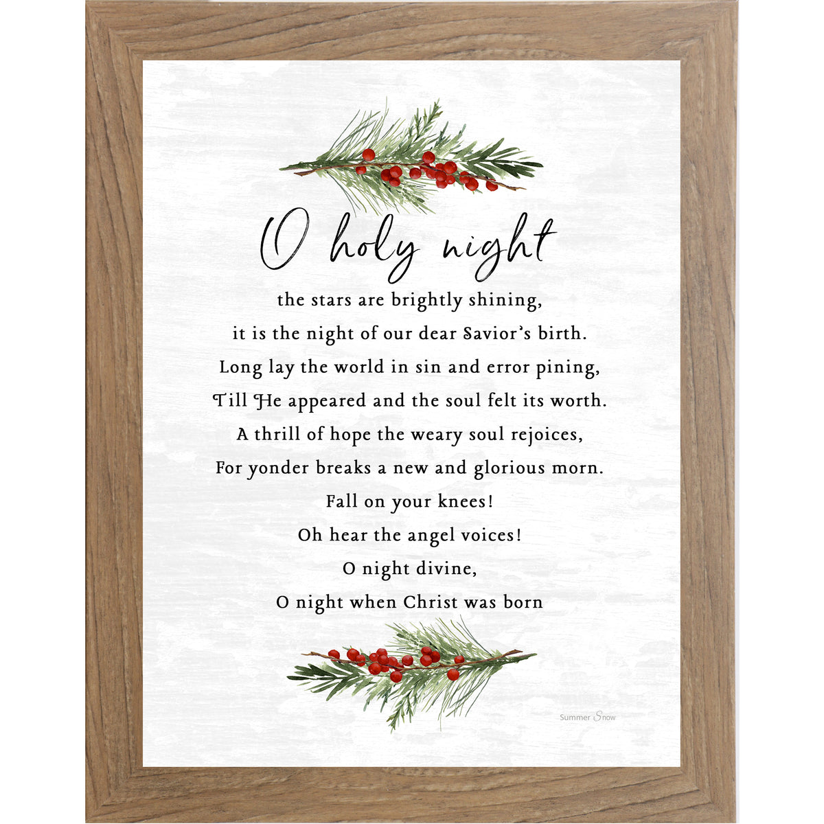 O Holy Night Christmas Hymn Wall Art – O Night Divine Christian Holiday Decor SA338 - Summer Snow Art