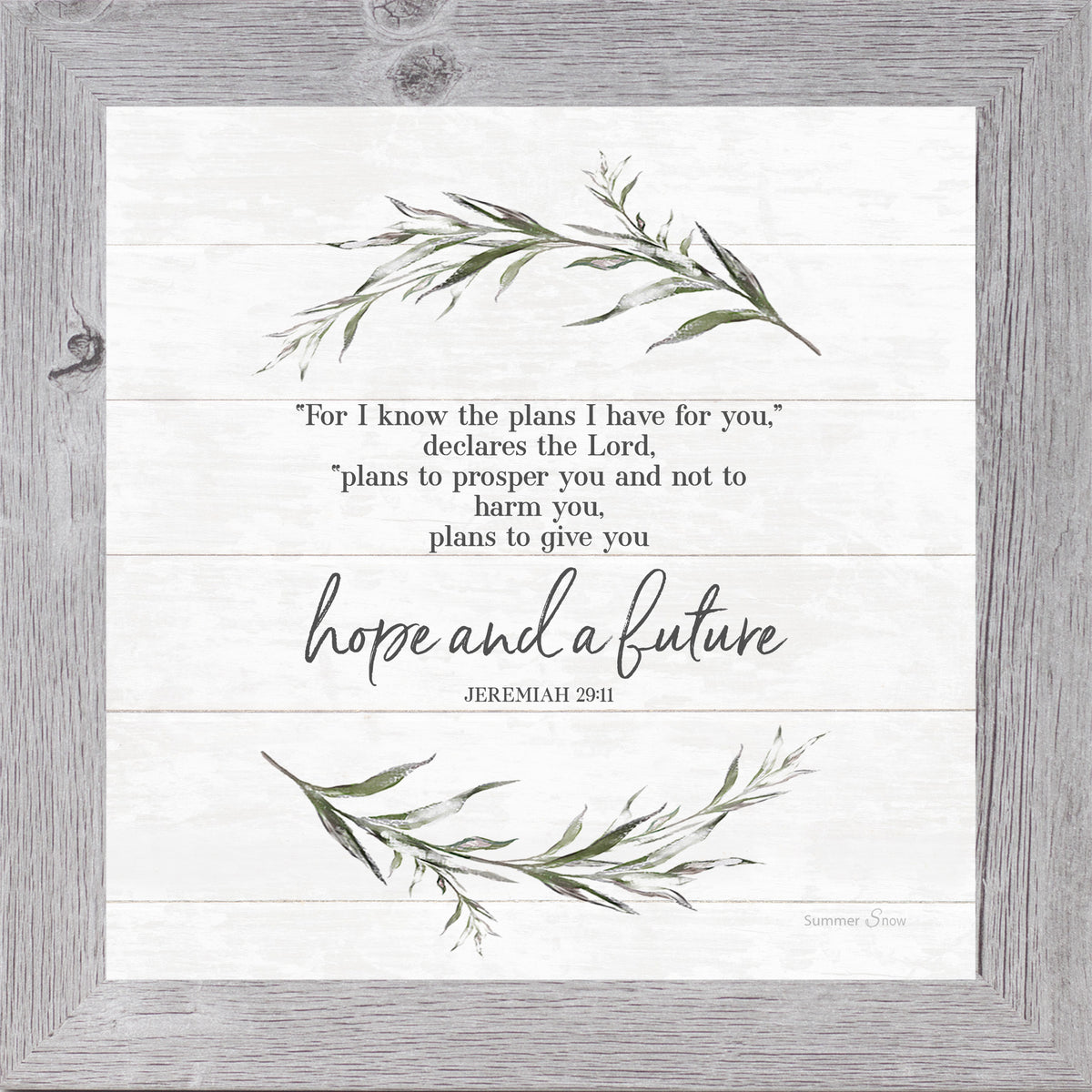 Christian framed wall art featuring For I Know the Plans I Have for You scripture from Jeremiah 29:11 with soft nature design and neutral tones