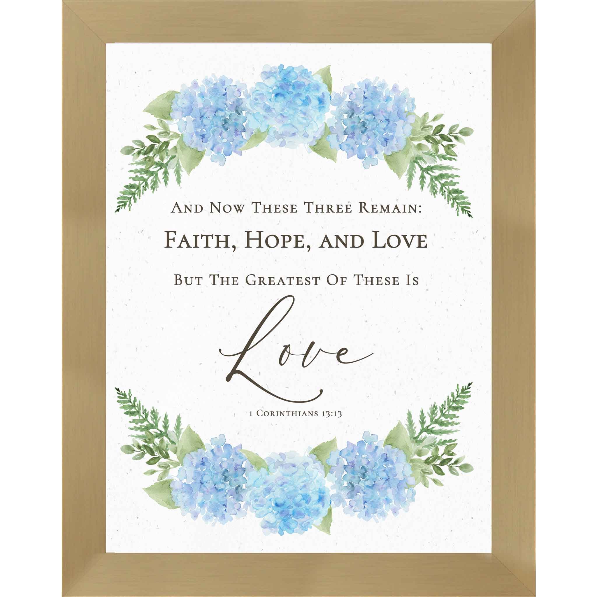 Faith Hope Love Wall Art (1 Corinthians 13:13) Hydrangea Scripture (SB187)