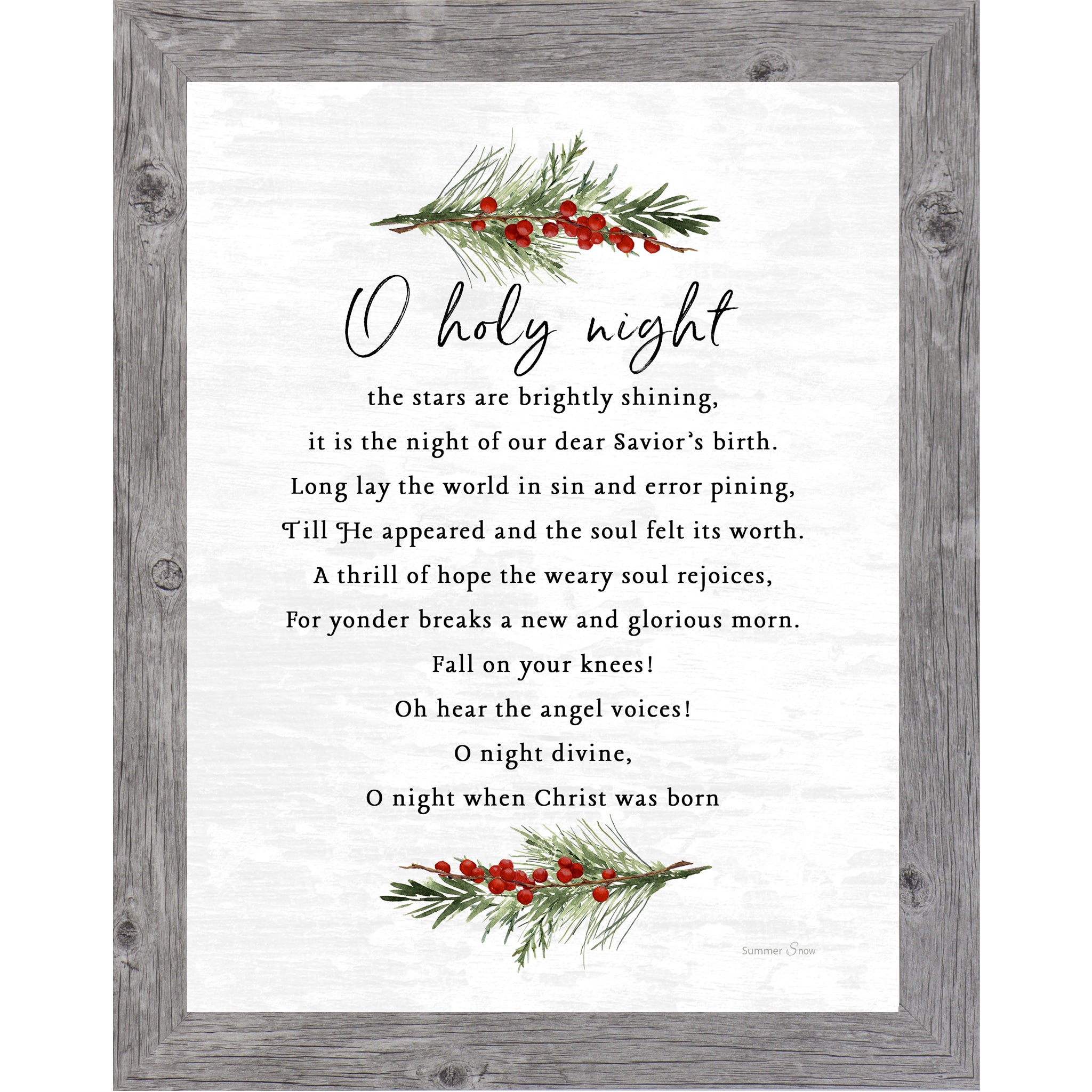 O Holy Night Christmas Hymn Wall Art – O Night Divine Christian Holiday Decor SA338 - Summer Snow Art
