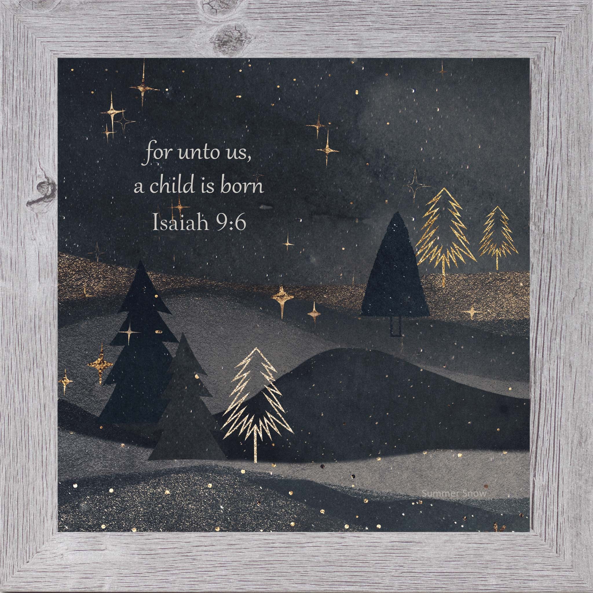 For Unto Us a Child Is Born – Isaiah 96 Christmas Scripture Wall Art, Christian Night Sky Decor SA82 - Summer Snow Art