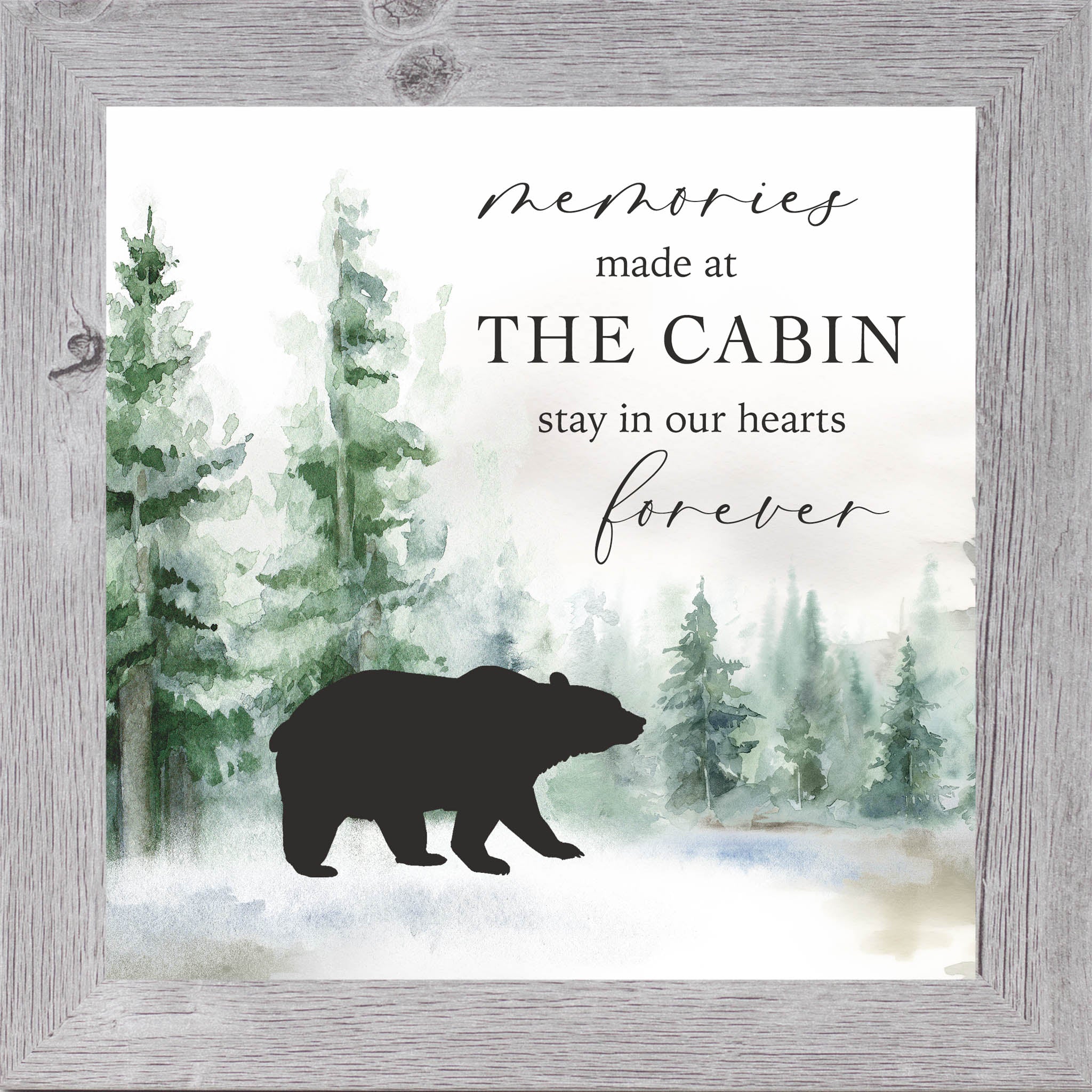 Memories Made at the Cabin – Framed Cabin Wall Art with Bear & Woodland Scene (SN139)