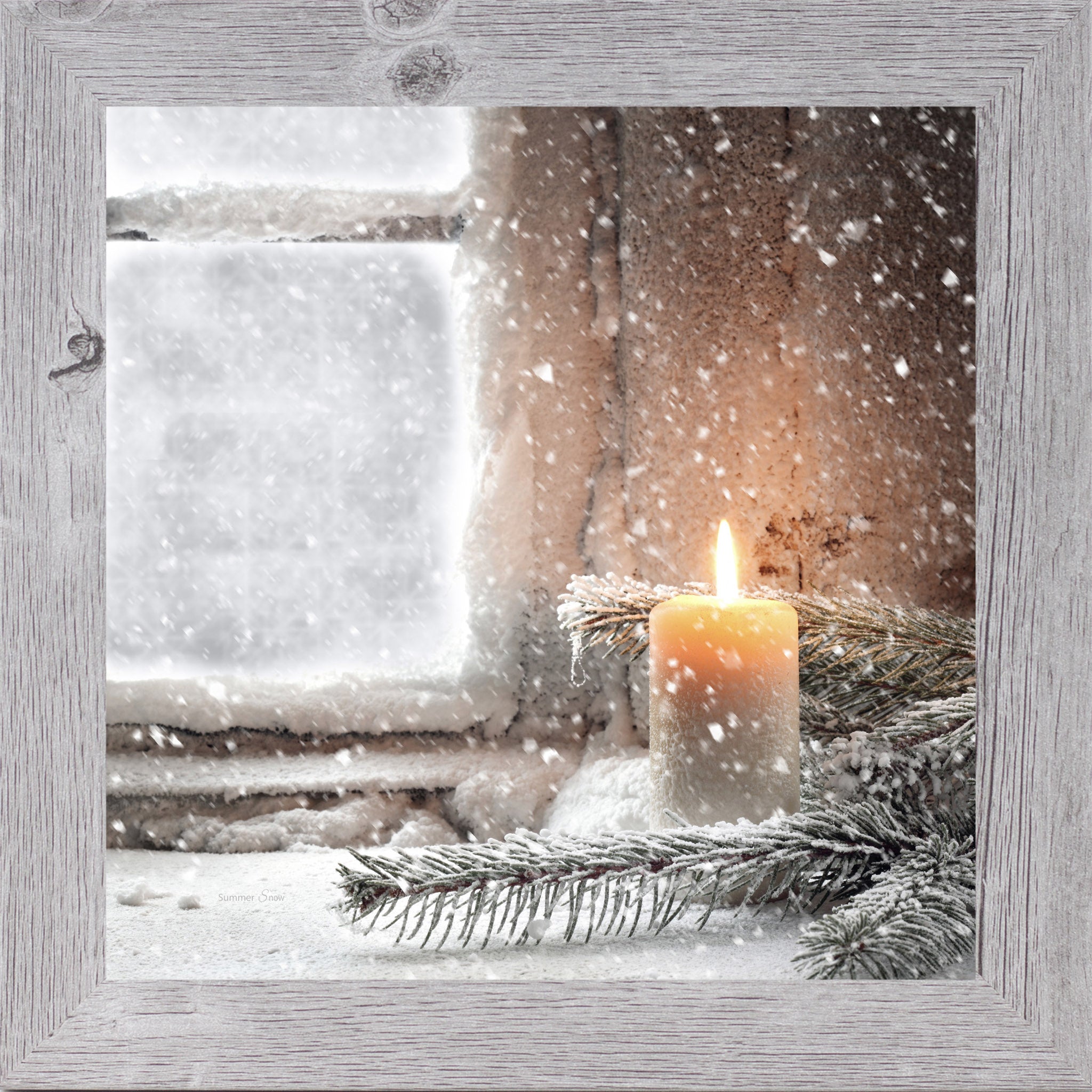 Winter Candle – Snowy Pine Tree Framed Wall Art (SA135)