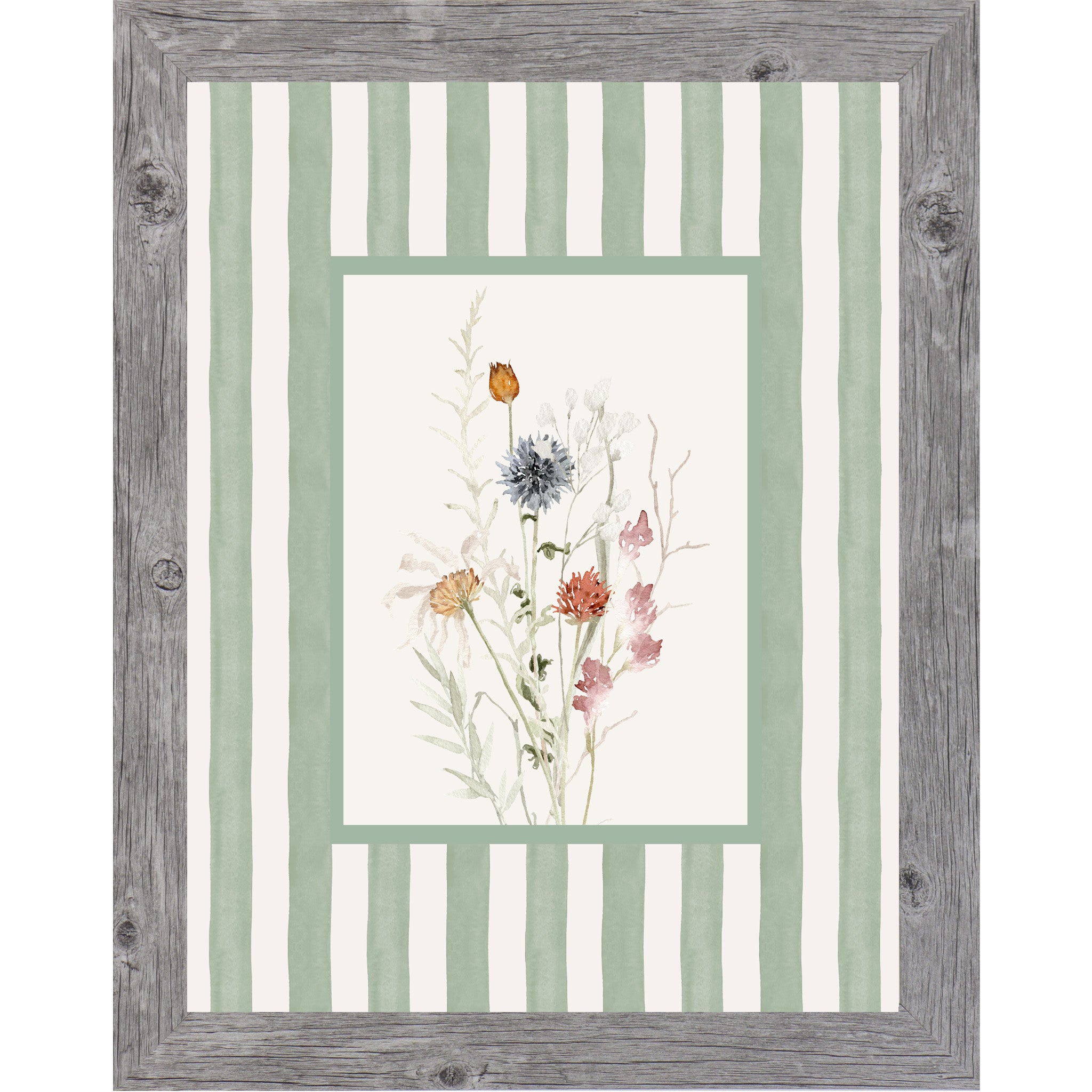 Striped Floral Spring Wall Art – No Words Pastel Framed Art for Everyday Home Decor (SB123)
