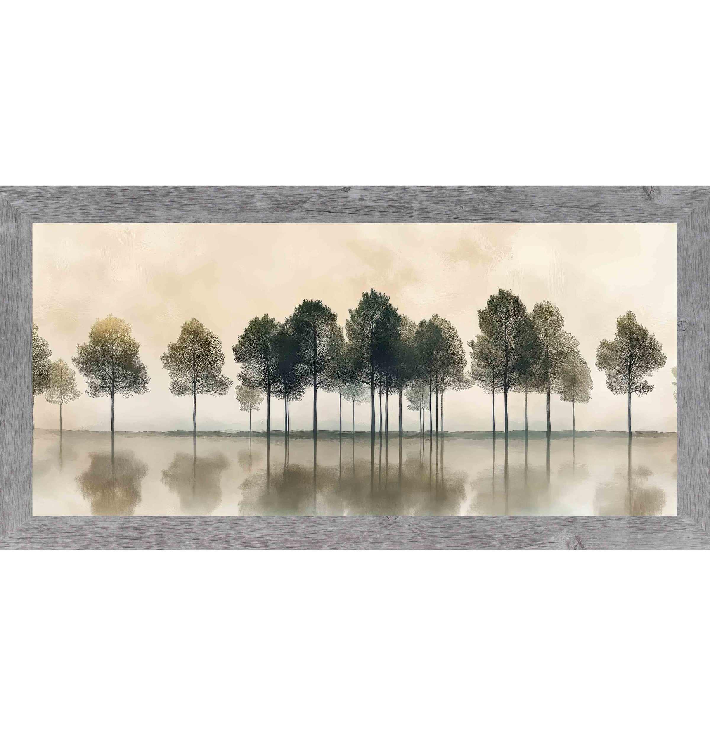 Misty Trees Reflections – Calm Landscape Wall Art with Water Reflection, Neutral Nature Decor (SB738)