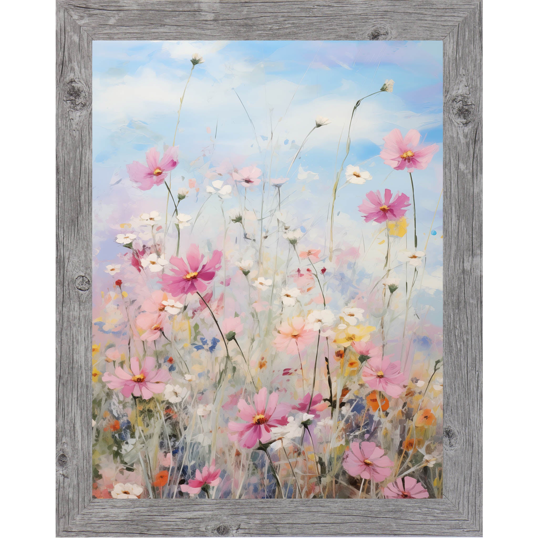Spring Wildflower Meadow – Pastel Floral Framed Wall Art | Soft Blue & Pink Botanical Decor (SB126)