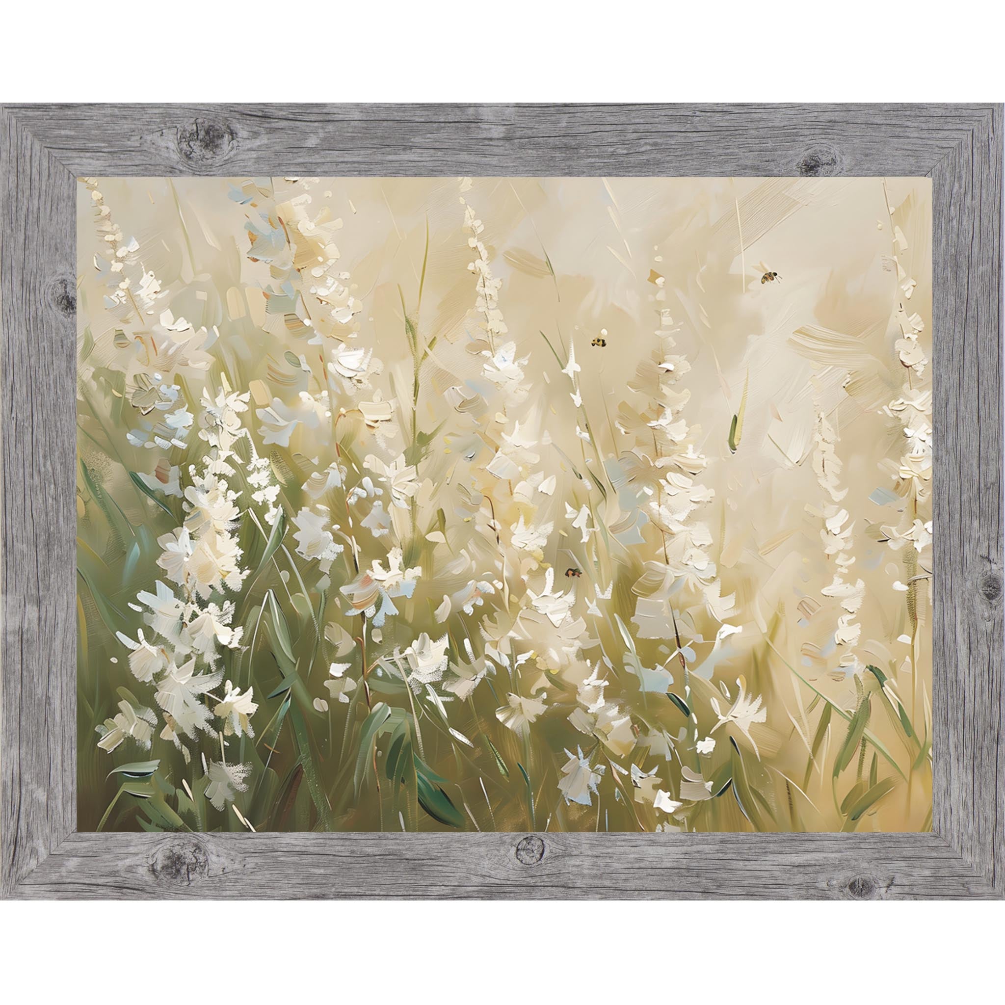 Soft Floral Field Wall Art – Neutral Botanical Framed Decor (SB146) - Summer Snow Art