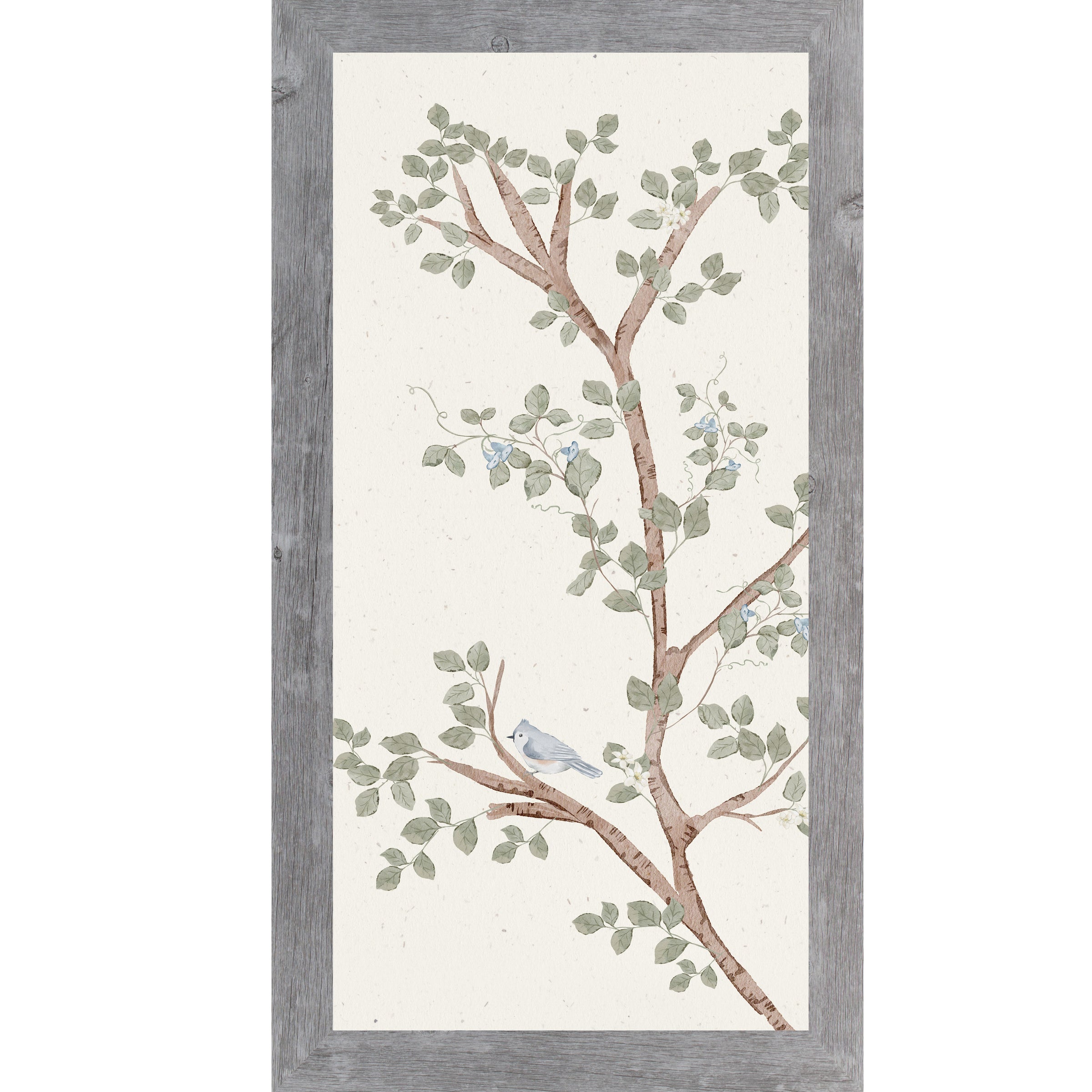 Bluebird Branch Wall Art – Right Panel Watercolor with Soft Green Leaves (SB732)