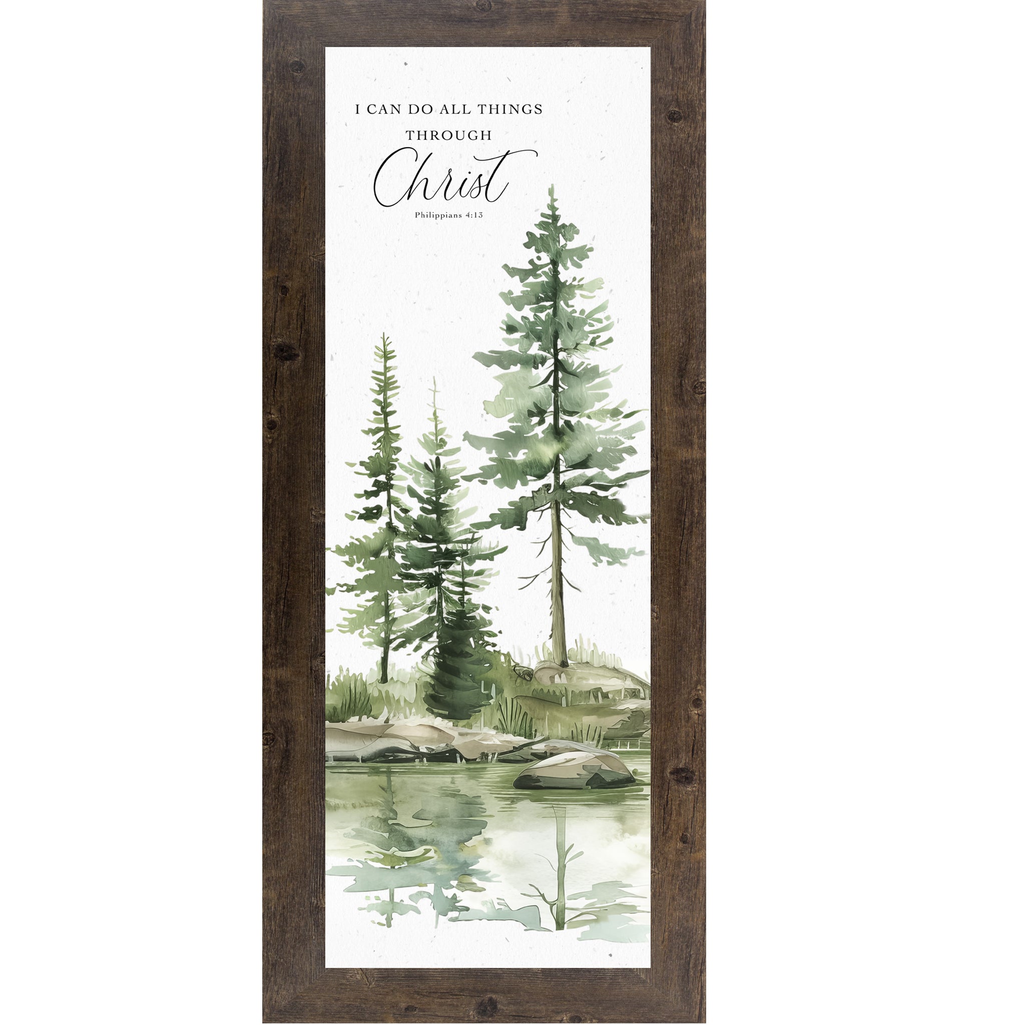 Christian framed wall art featuring I Can Do All Things Through Christ scripture from Philippians 4:13 with soft nature design and neutral tones