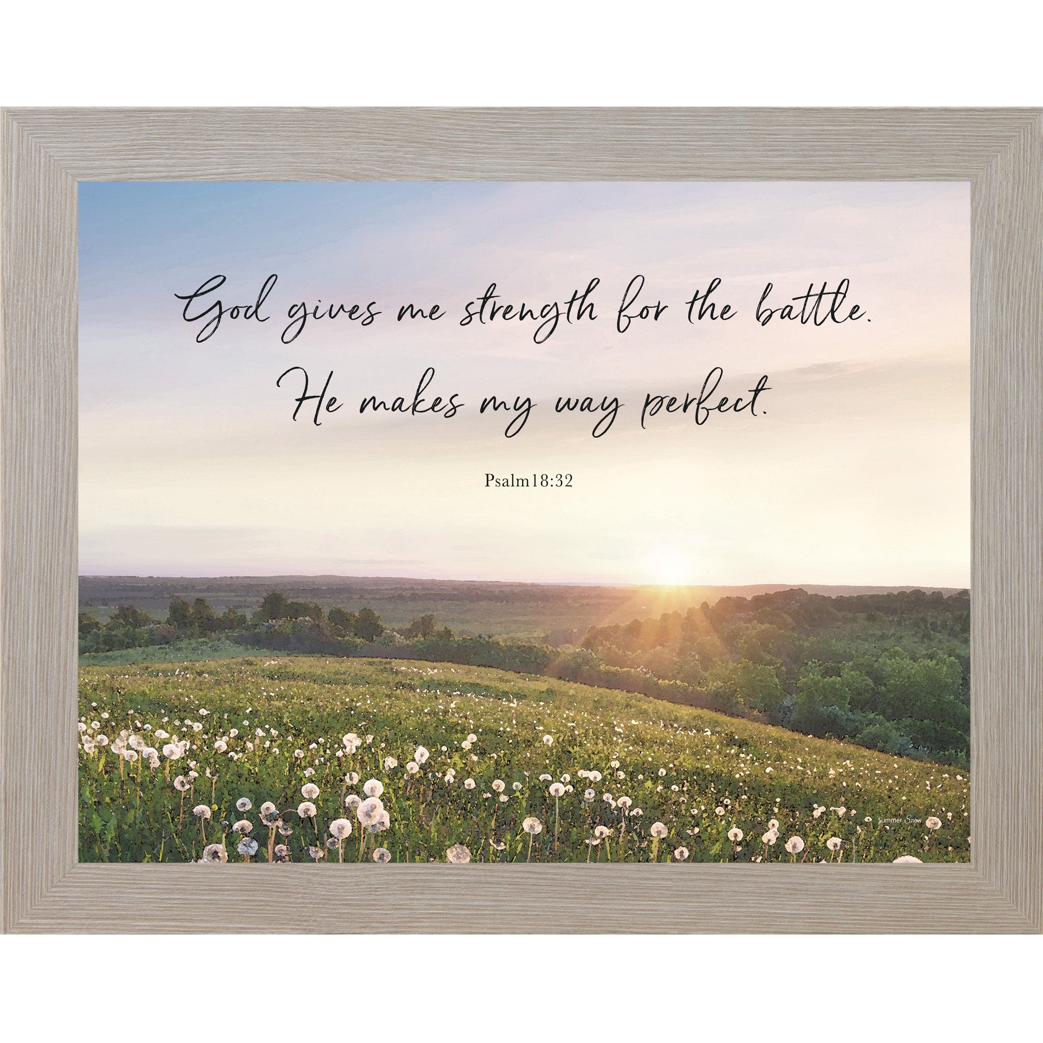 God Gives Me Strength – Christian Encouragement Wall Art | Psalm 18:32 Framed Landscape Decor (SS248)