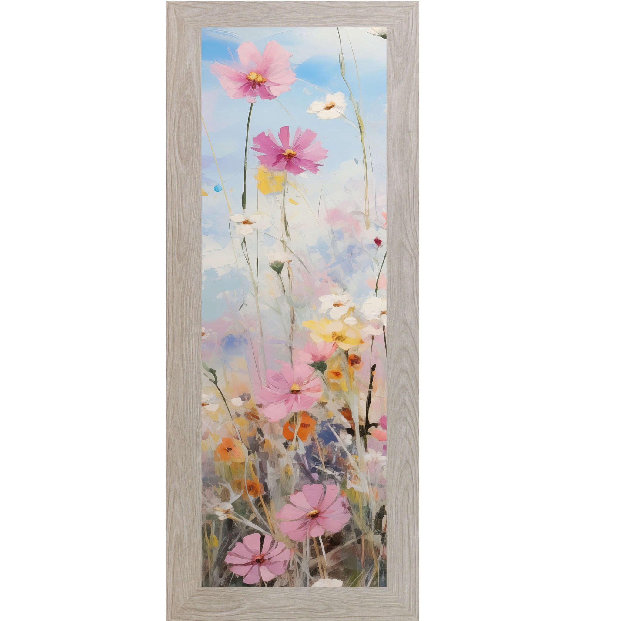 Slim Vertical Floral Wall Art – Pastel Meadow Watercolor Flowers (SB906) - Summer Snow Art