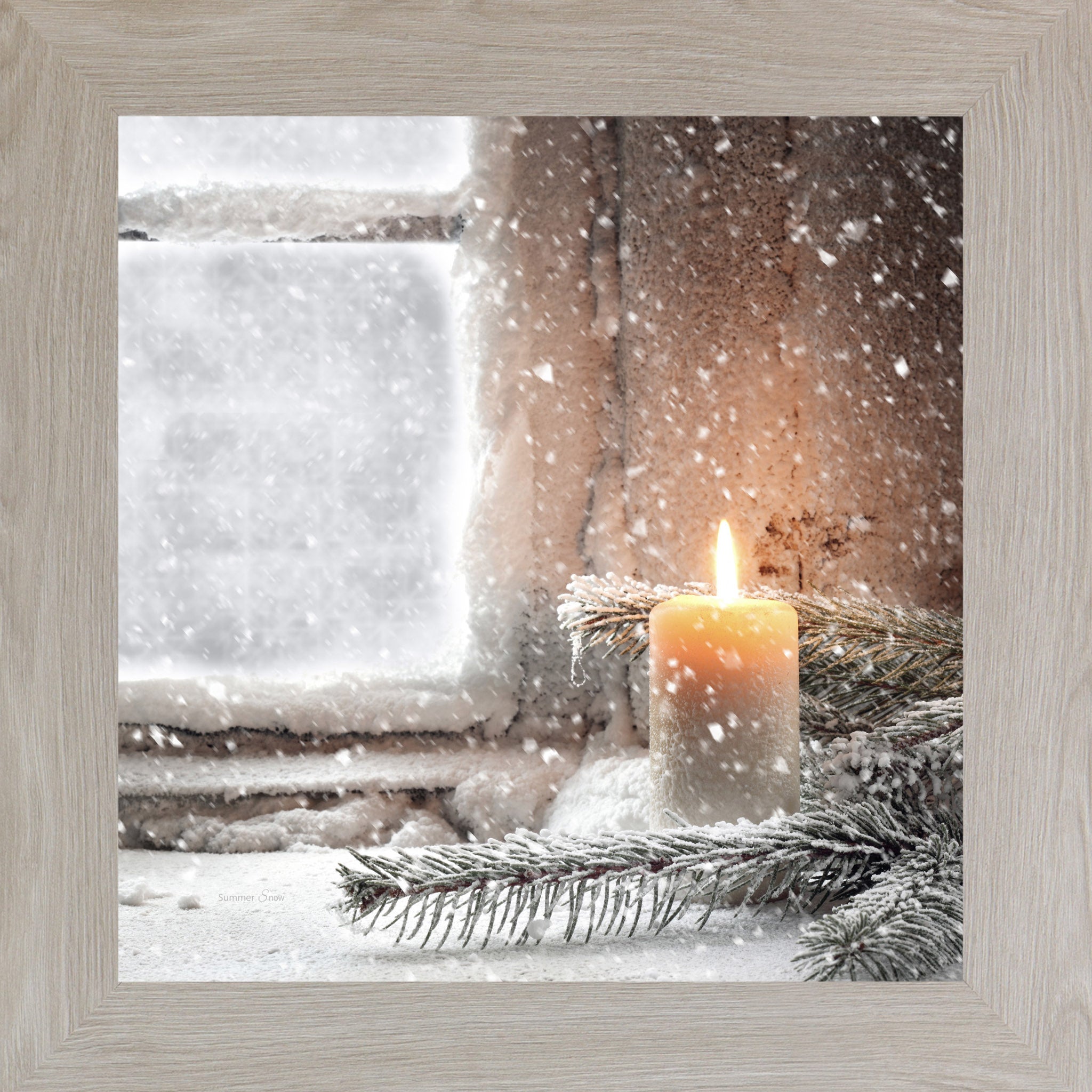 Winter Candle – Snowy Pine Tree Framed Wall Art (SA135)