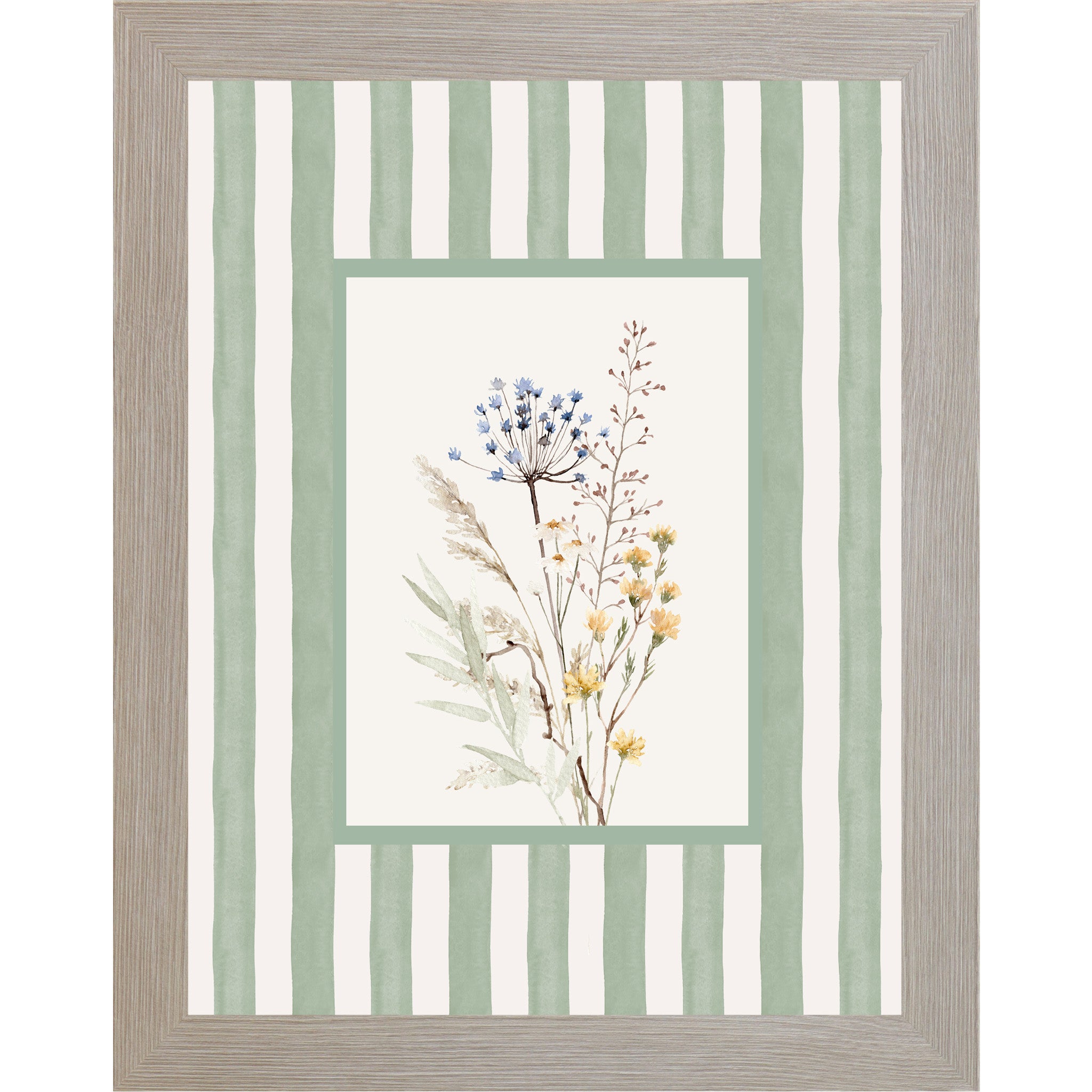 Striped Floral Spring Wall Art – No Words Pastel Framed Art for Everyday Home Decor (SB122)