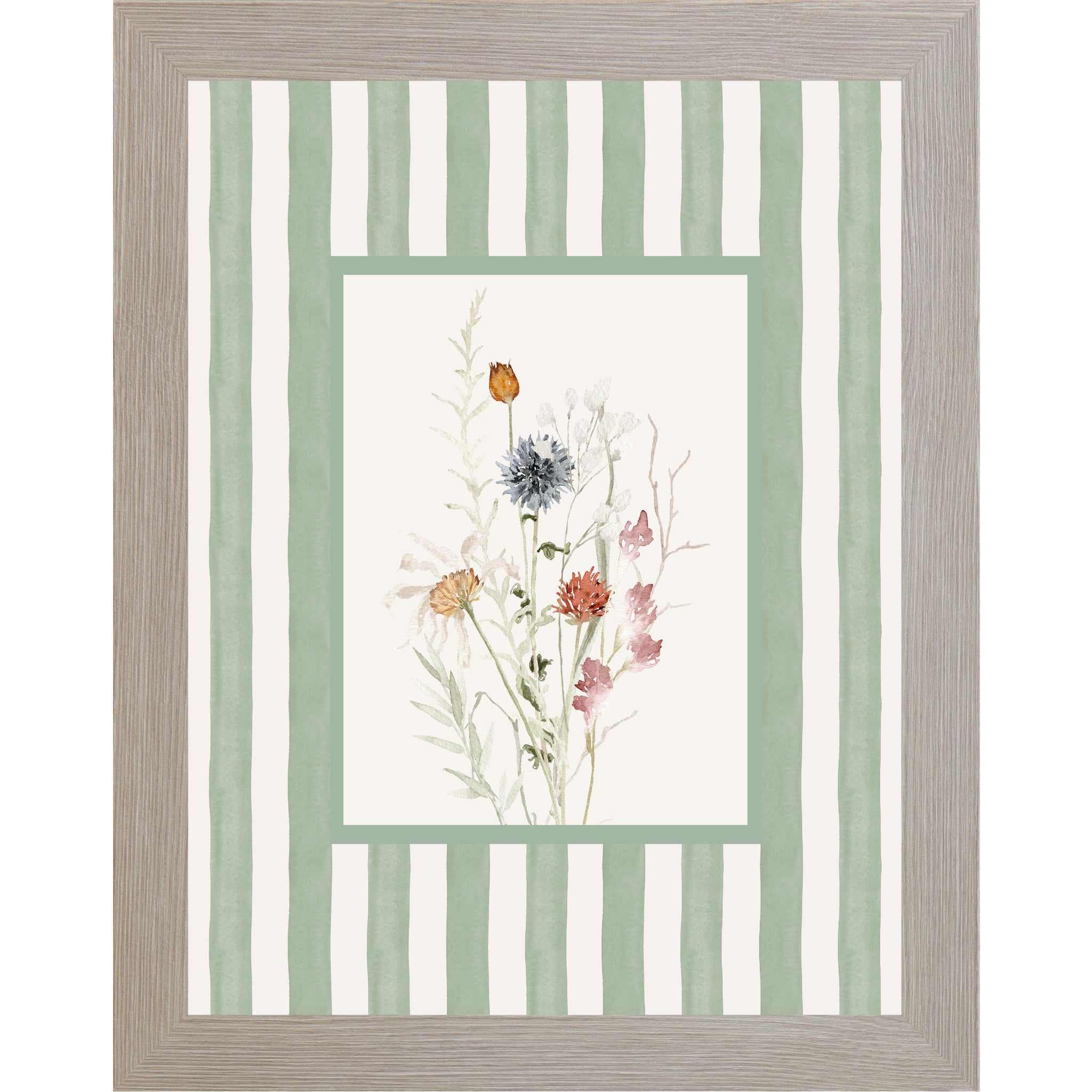 Striped Floral Spring Wall Art – No Words Pastel Framed Art for Everyday Home Decor (SB123)
