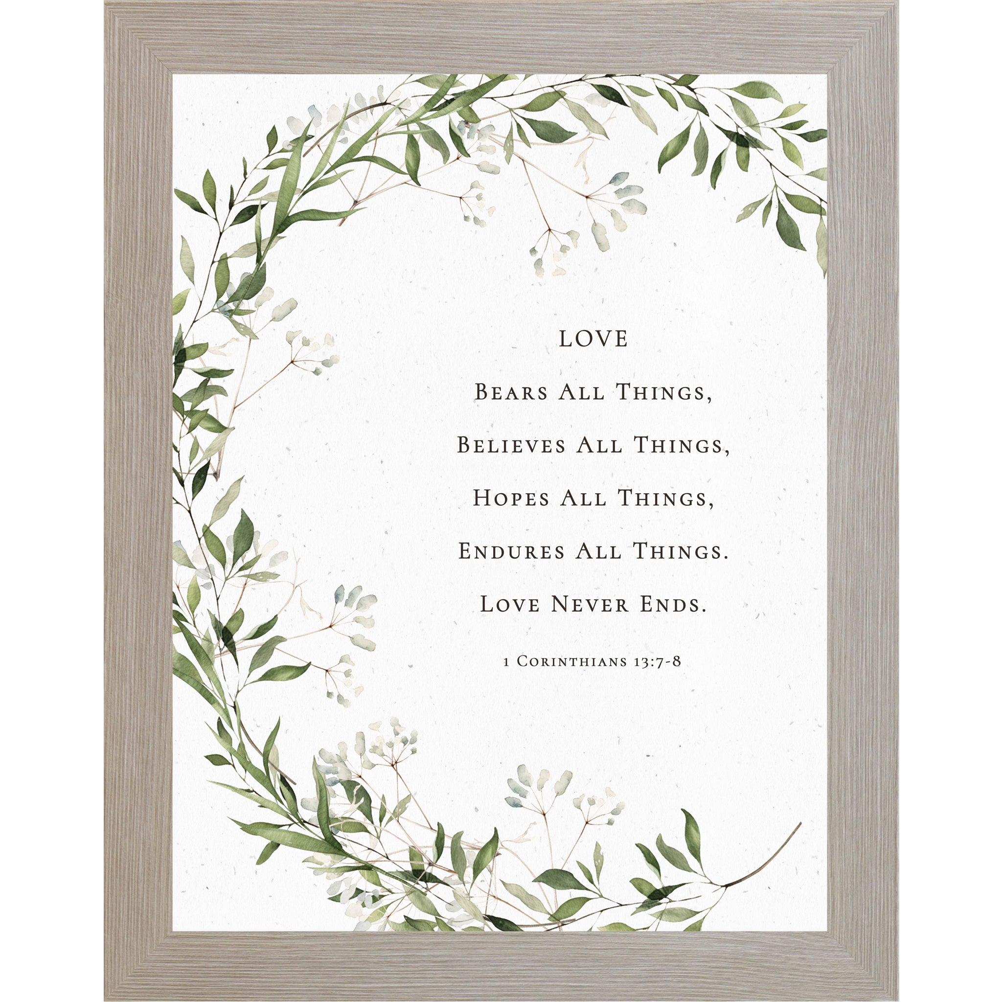 Love Bears All Things Wall Art – Floral Scripture Decor, 1 Corinthians 13 Art (SB151)
