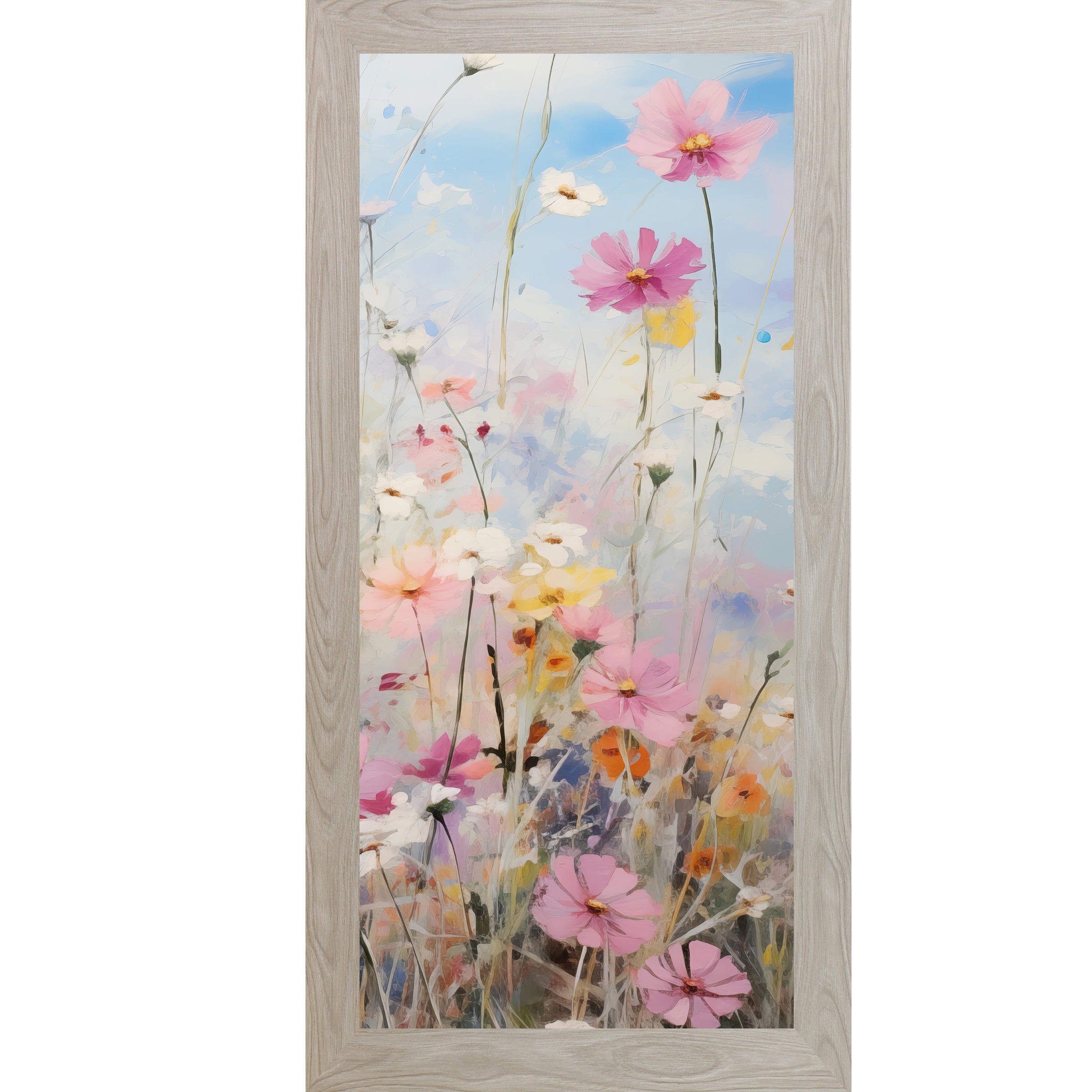 Spring Wildflower Meadow – Vertical Pastel Floral Framed Wall Art | Soft Spring Decor (SB729)