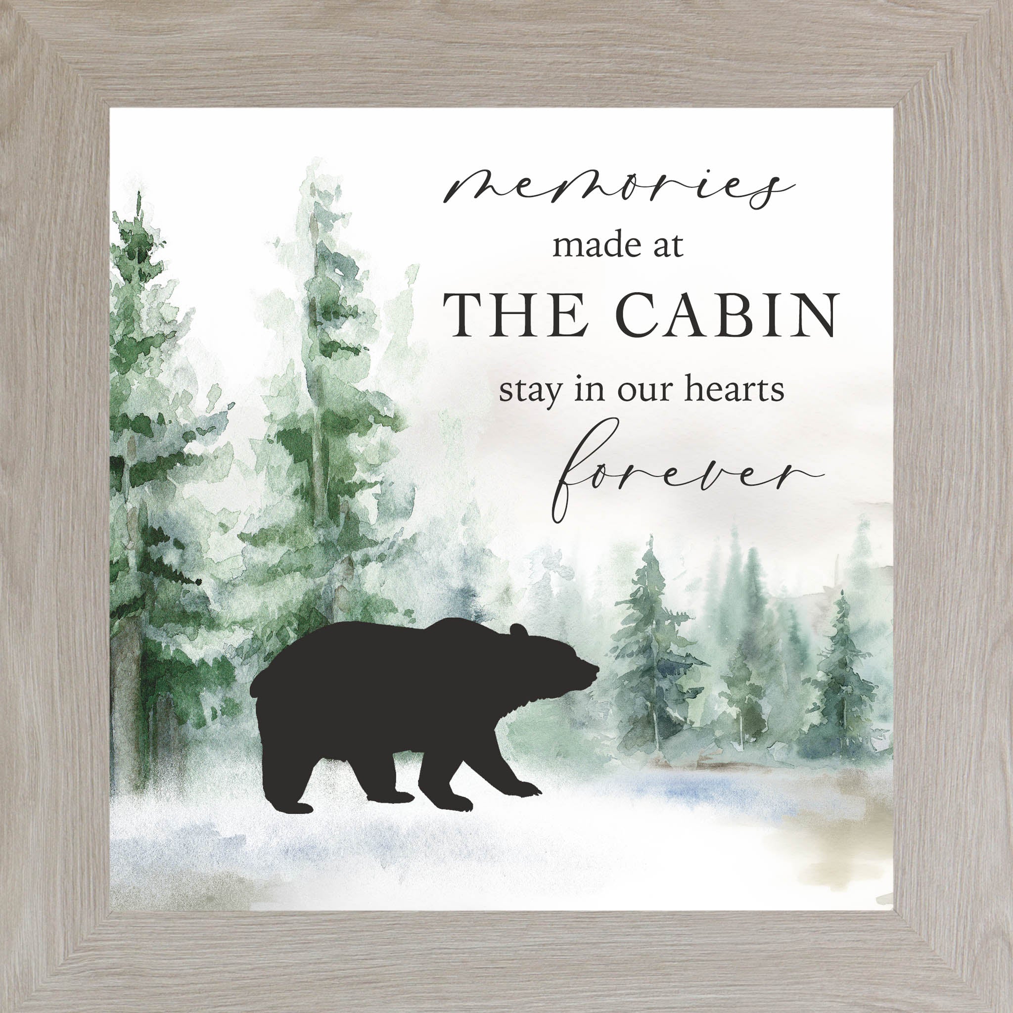 Memories Made at the Cabin – Framed Cabin Wall Art with Bear & Woodland Scene (SN139)
