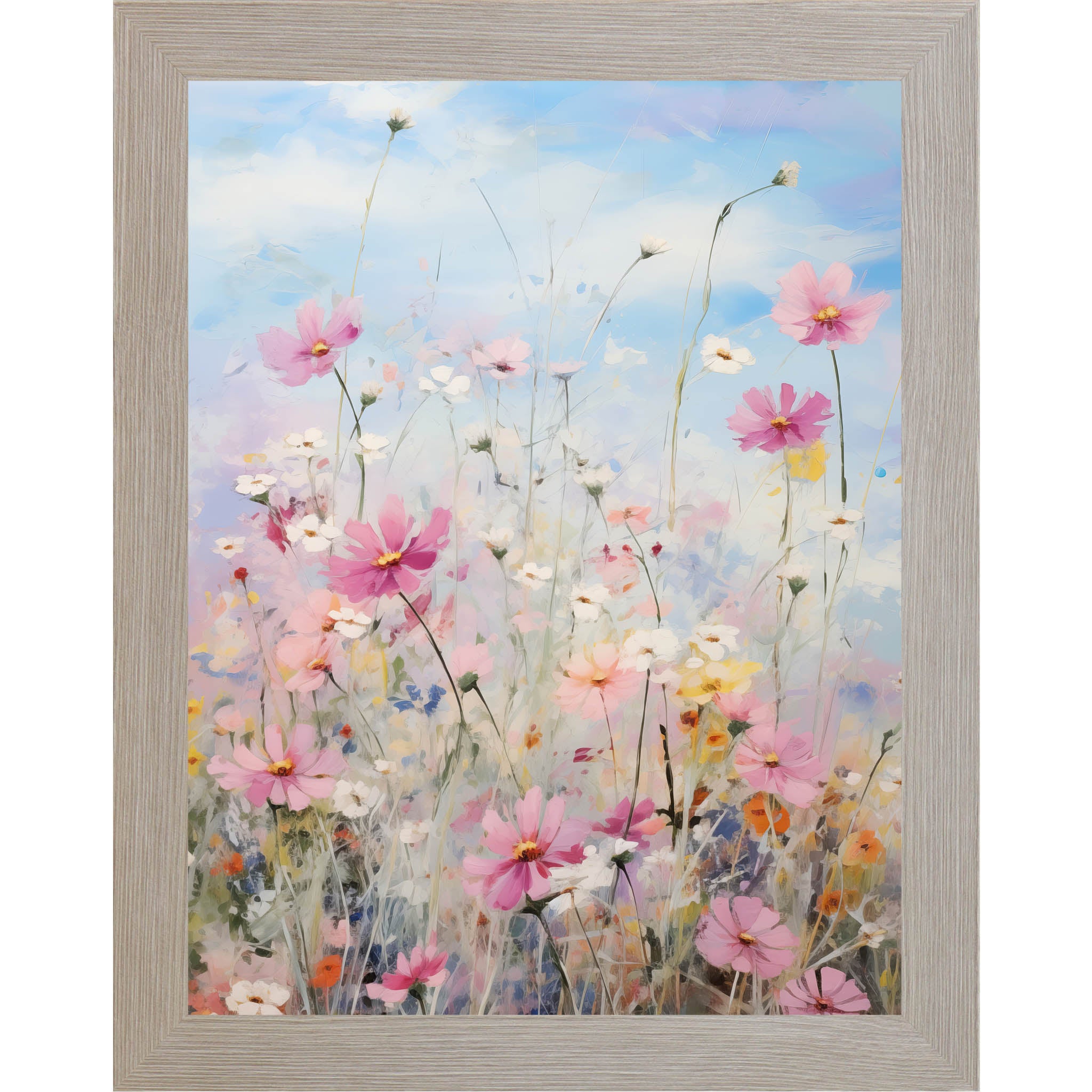 Spring Wildflower Meadow – Pastel Floral Framed Wall Art | Soft Blue & Pink Botanical Decor (SB126)