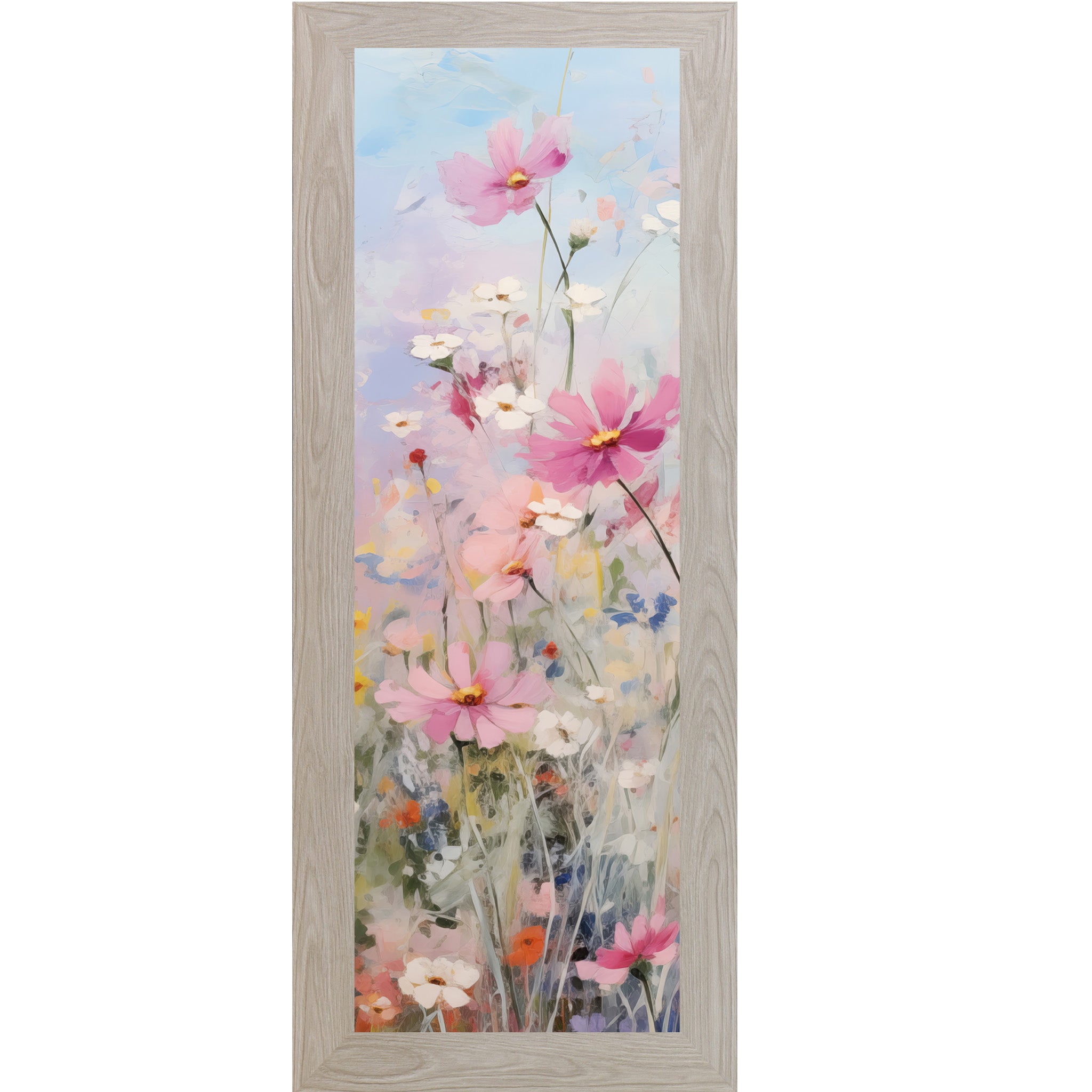 Slim Vertical Floral Wall Art – Soft Pink & Blue Watercolor Flowers (SB905) - Summer Snow Art