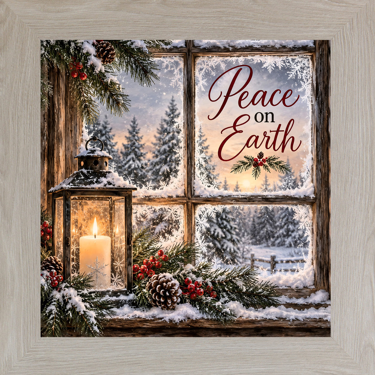 Peace on Earth wall art in Monte Carlo frame, holiday lantern window