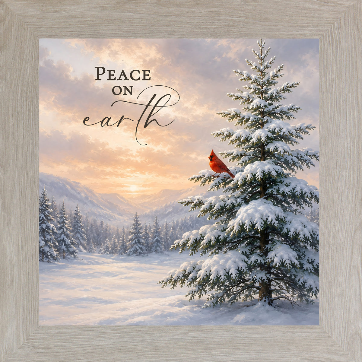 Peace on Earth wall art in Monte Carlo frame, mountain winter sunset