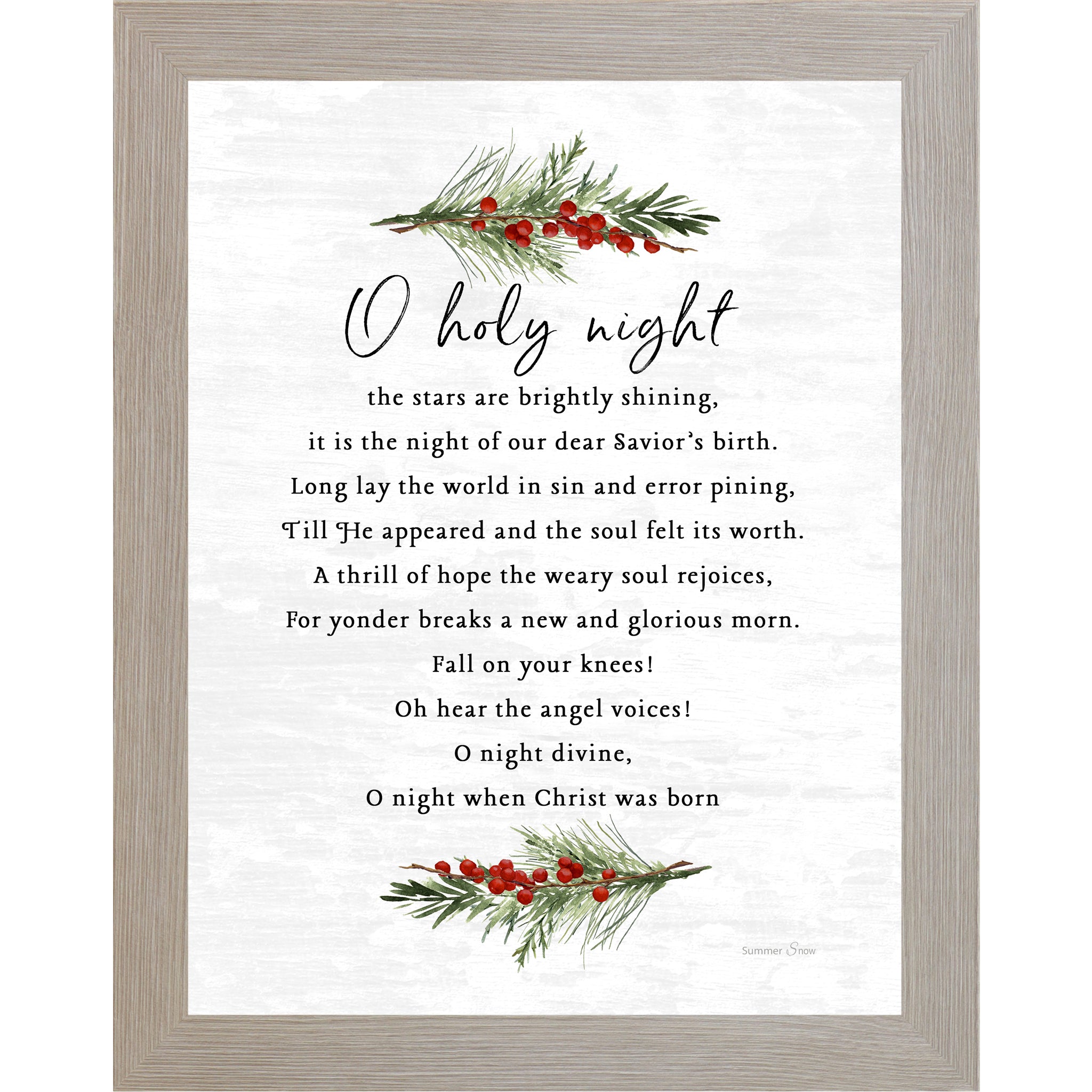 O Holy Night Christmas Hymn Wall Art – O Night Divine Christian Holiday Decor SA338 - Summer Snow Art