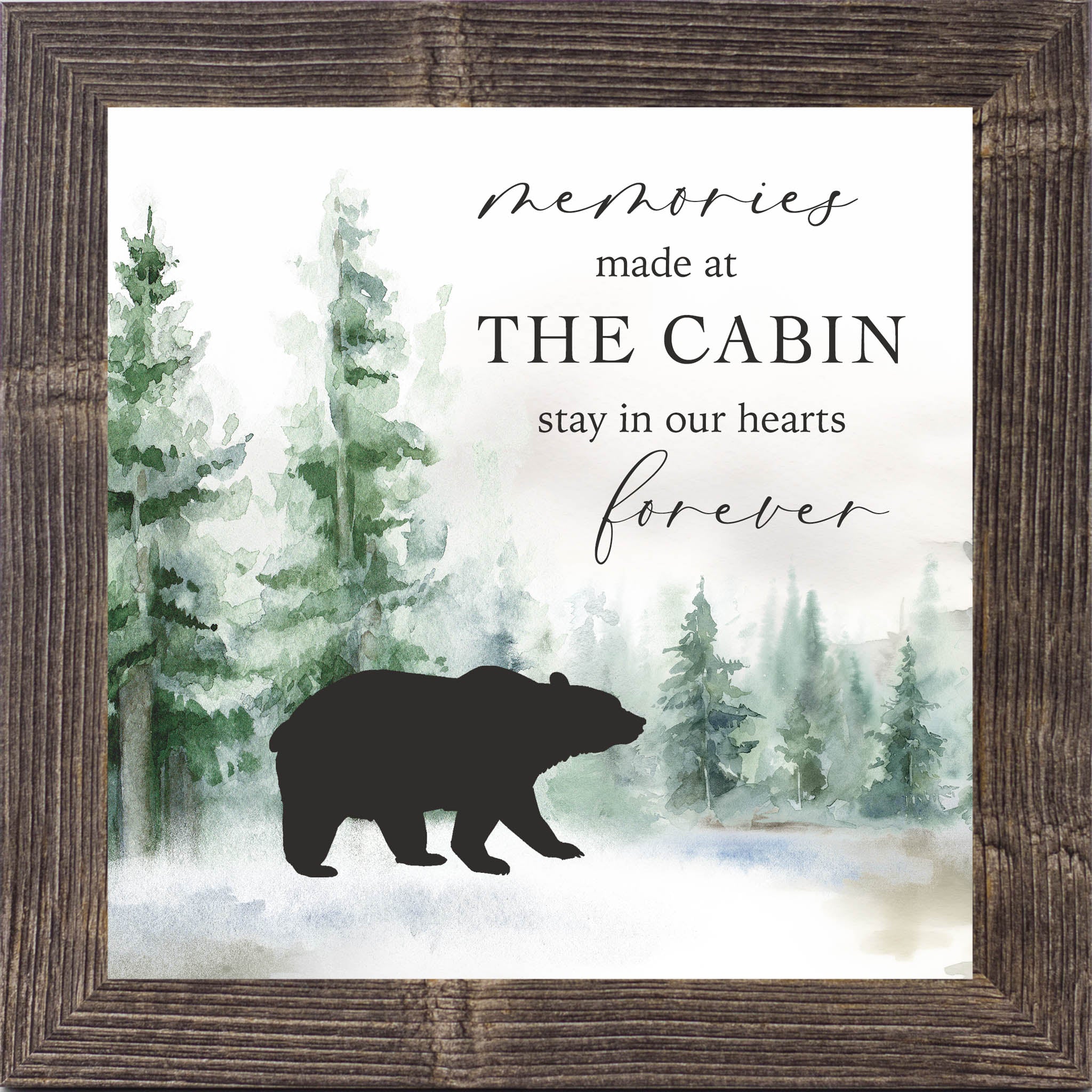 Memories Made at the Cabin – Framed Cabin Wall Art with Bear & Woodland Scene (SN139)