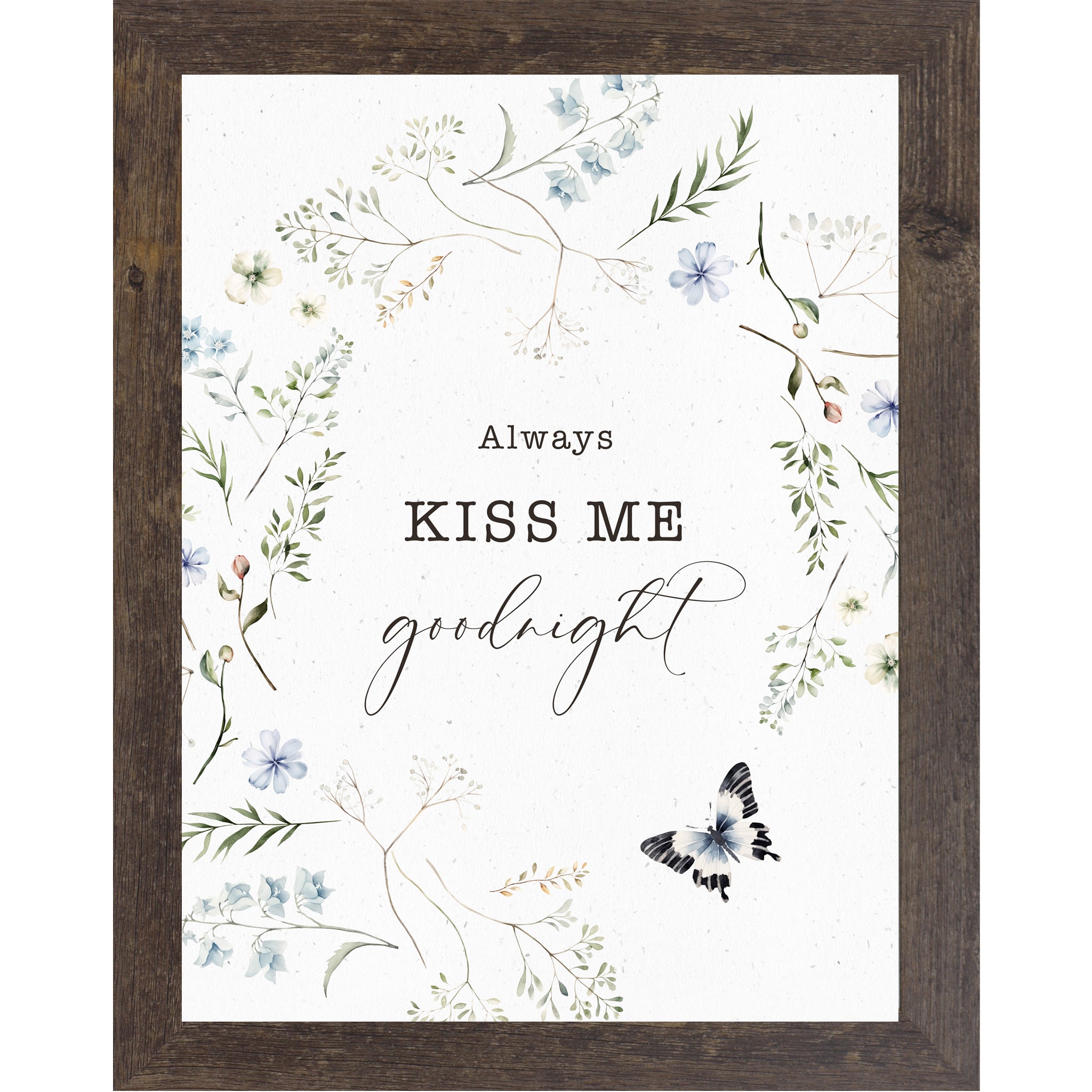 Always Kiss Me Goodnight – Romantic Floral Wreath Wall Art, Soft Neutral Bedroom Decor (SB148)