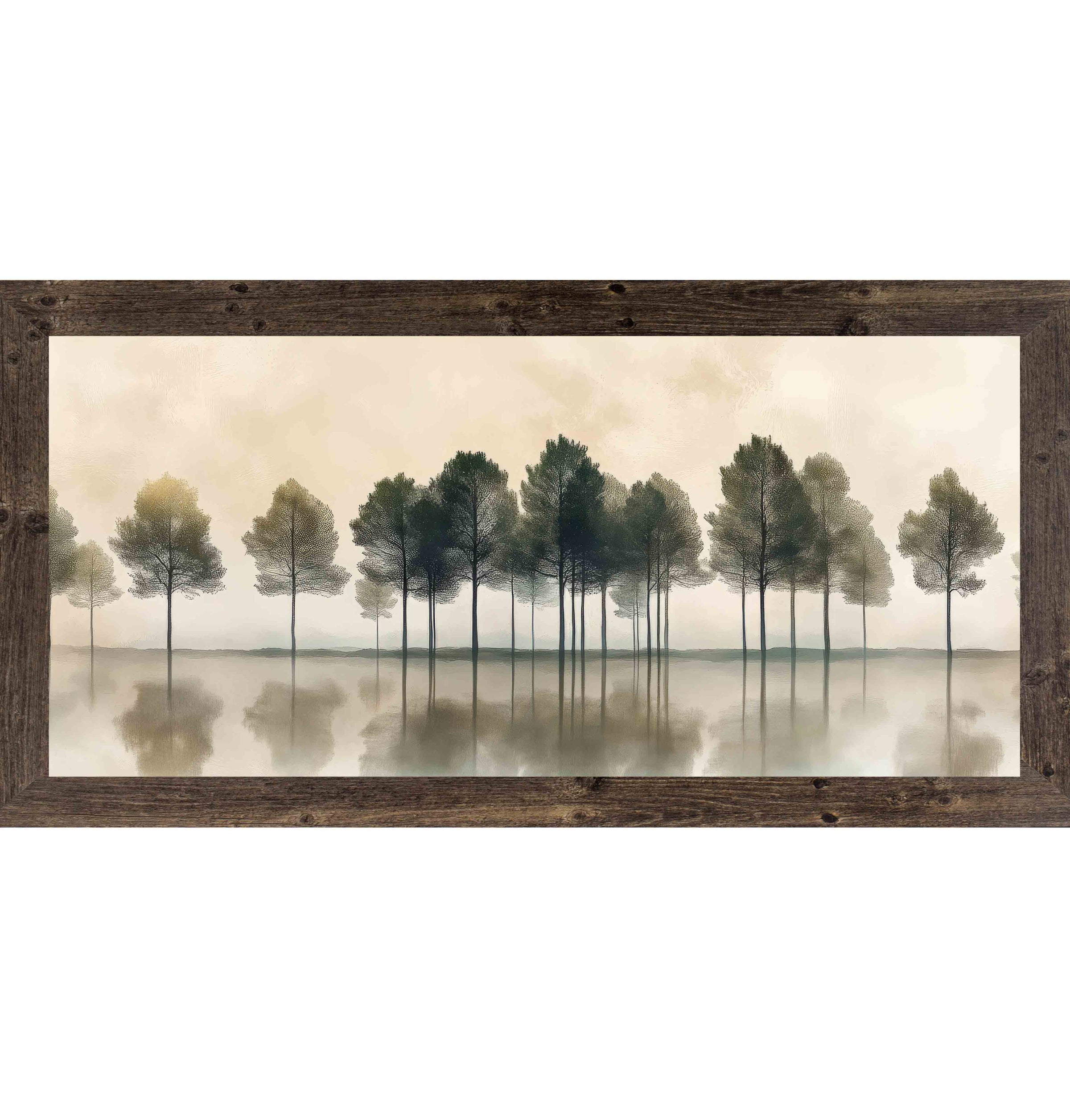 Misty Trees Reflections – Calm Landscape Wall Art with Water Reflection, Neutral Nature Decor (SB738)