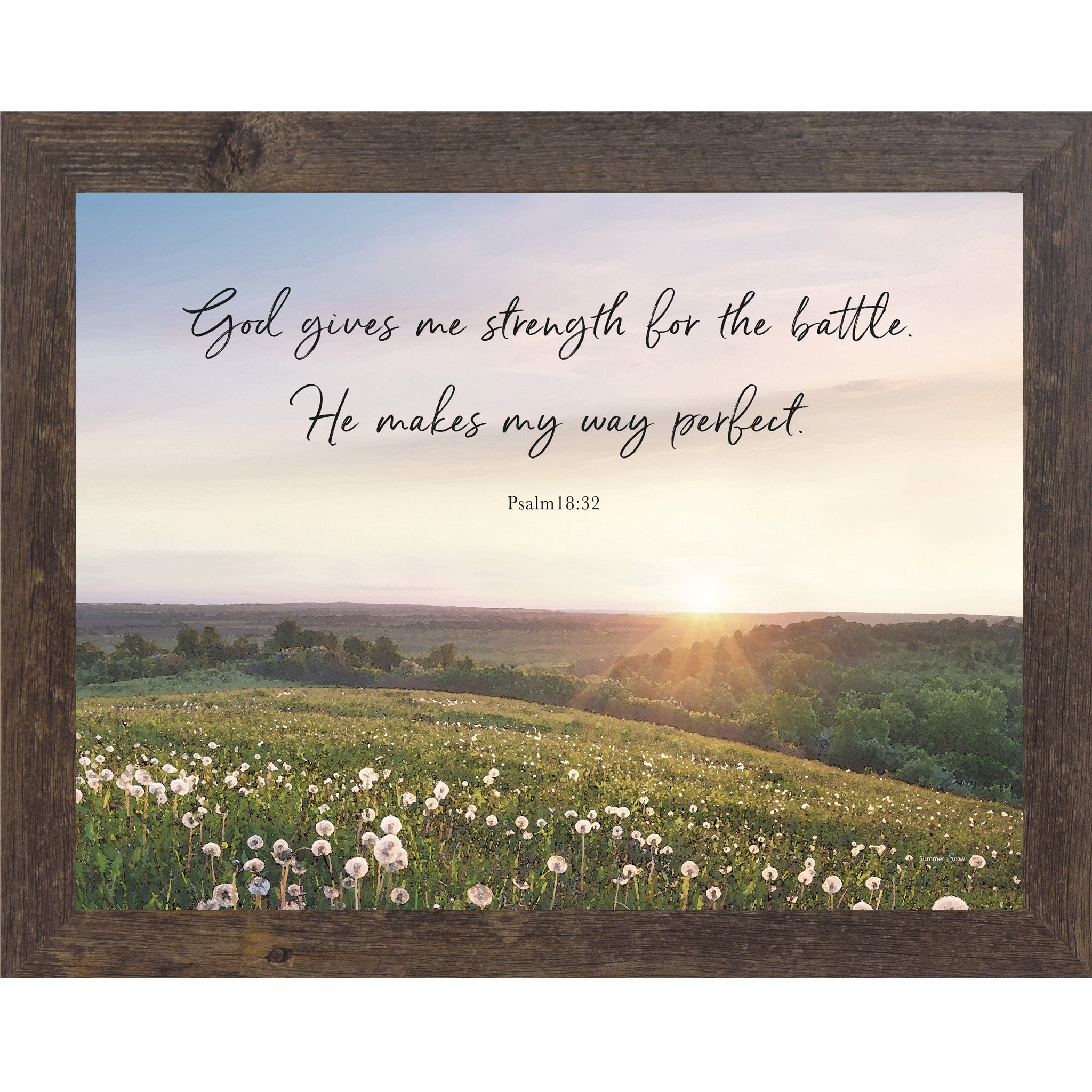 God Gives Me Strength – Christian Encouragement Wall Art | Psalm 18:32 Framed Landscape Decor (SS248)