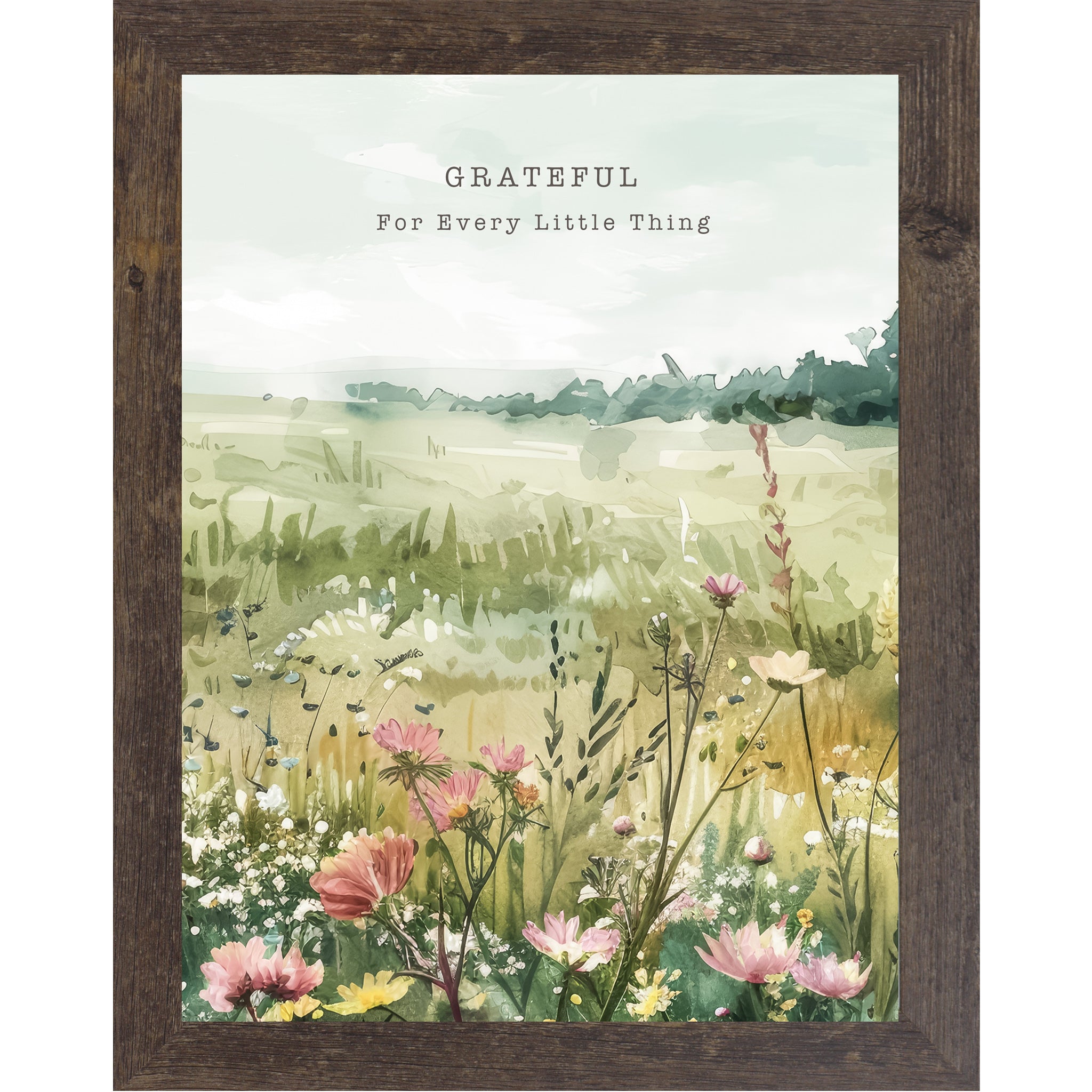 Grateful for Every Little Thing Framed Wall Art – Soft Watercolor Meadow Decor (SB141)