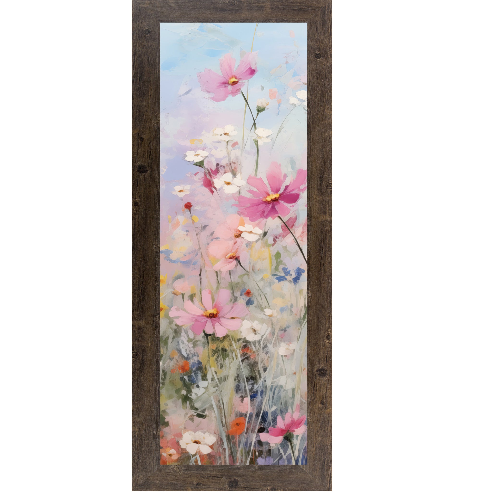 Slim Vertical Floral Wall Art – Soft Pink & Blue Watercolor Flowers (SB905) - Summer Snow Art